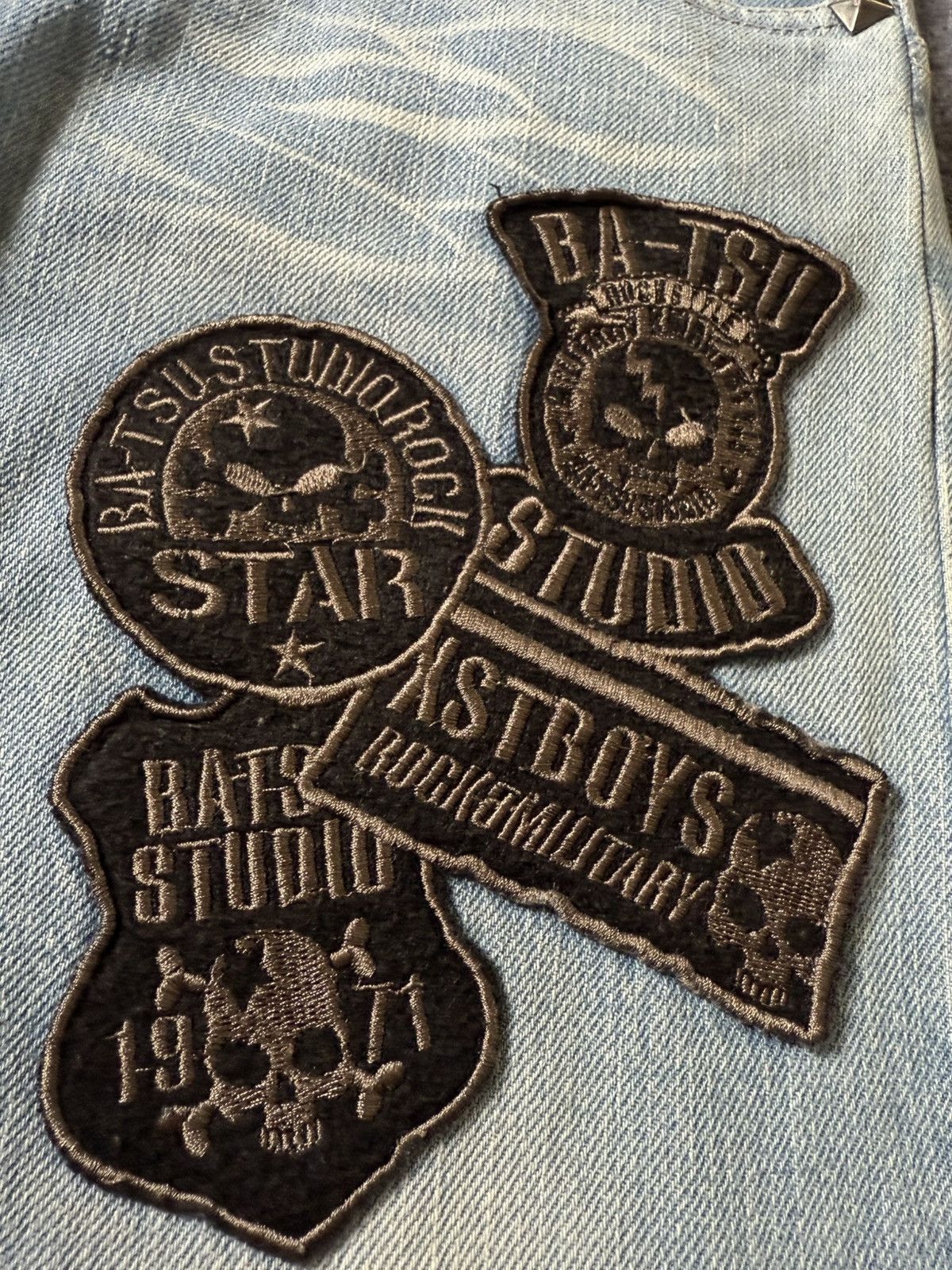 Hysteric Glamour × Japanese Brand × PPFM Ba-tsu Studio Japan Studded Patched Loose Straight Jeans Size US 29 - 19 Thumbnail