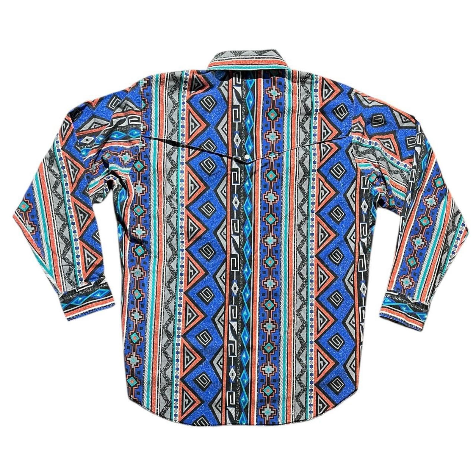 Wrangler Vintage Wrangler Blue Aztec Western Brushpopper Rodeo Shirt Size US XL / EU 56 / 4 - 2 Thumbnail