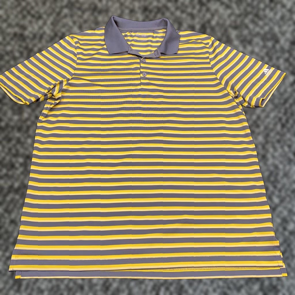 Adidas adidas Golf Polo Shirt Adult L Gray Striped Yellow Polyester Logo Moisture Wicking Regular Men Size US L / EU 52-54 / 3 - 1 Thumbnail