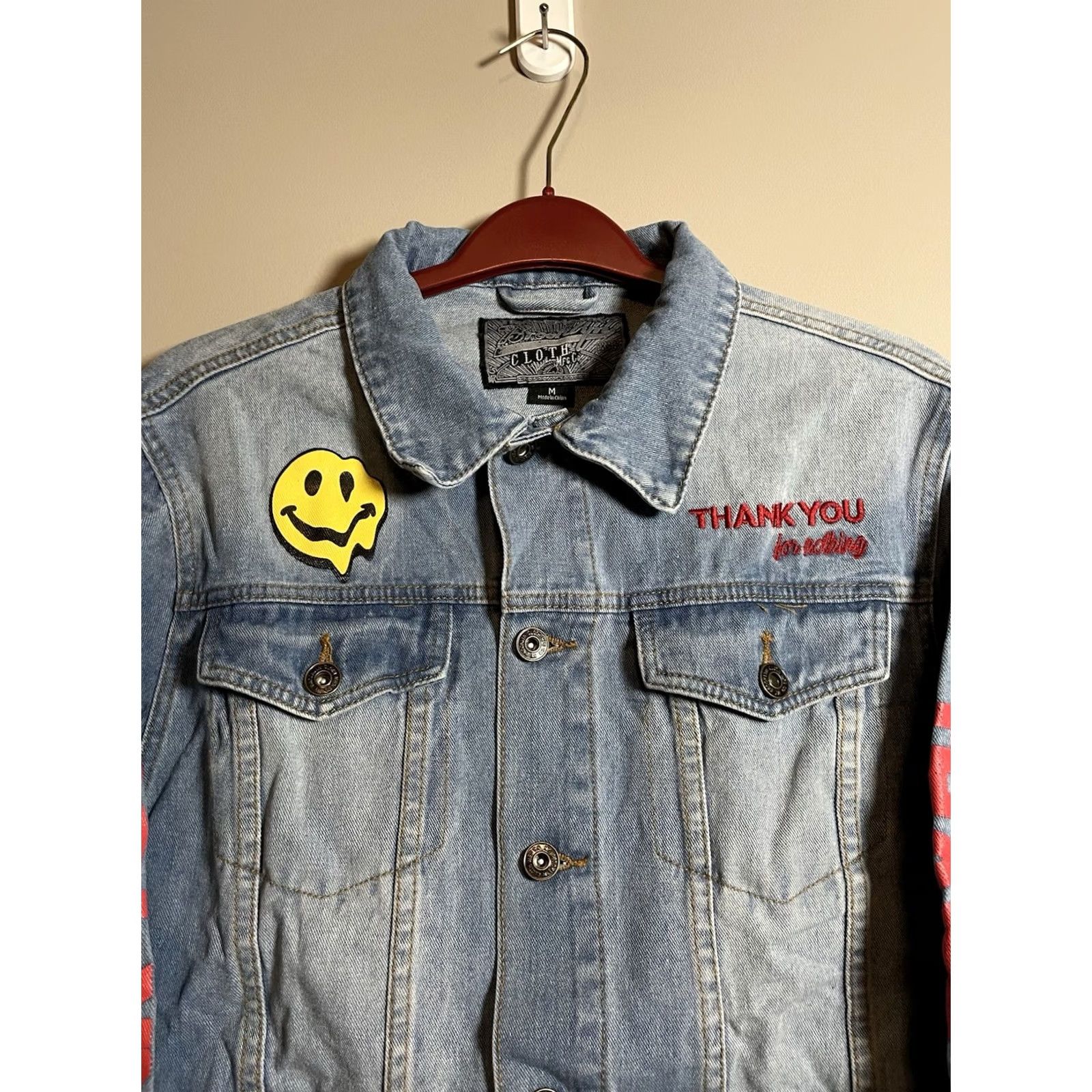 Denime VINTAGE Brooklyn Cloth Denim Jacket Thank You For Nothing Blue Jean Women’s M Jacket Womens Denim 80s 90s City Hip Hop Quotes Bl u e Jeans Size 32" / US 10 / IT 46 - 2 Thumbnail