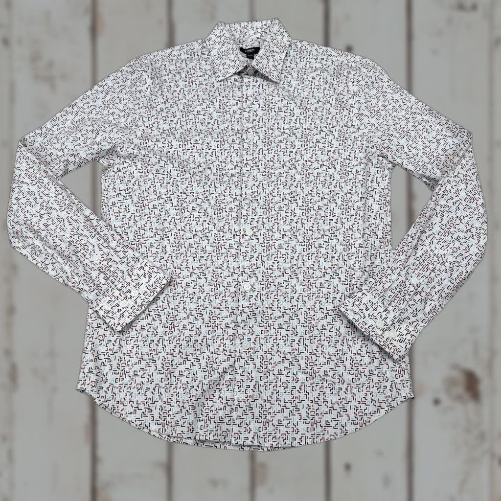 Express Express Shirt Mens Medium White Geometric Slim Fit Long Sleeve Button Down Size US M / EU 48-50 / 2 - 1 Thumbnail