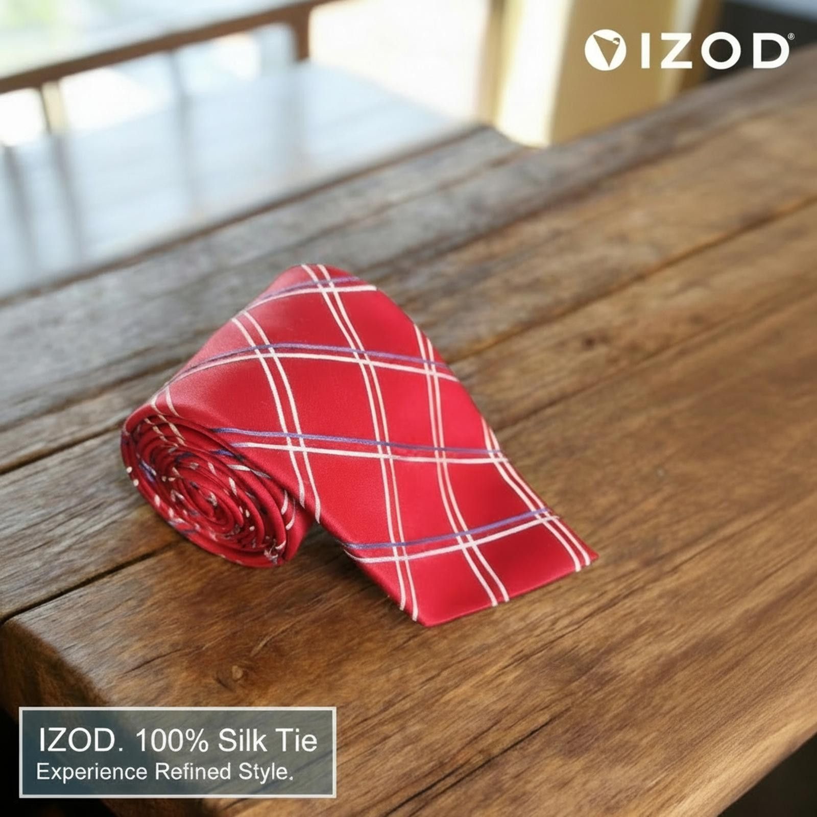 Izod IZOD Red Silk Plaid Tie Size ONE SIZE - 1 Thumbnail