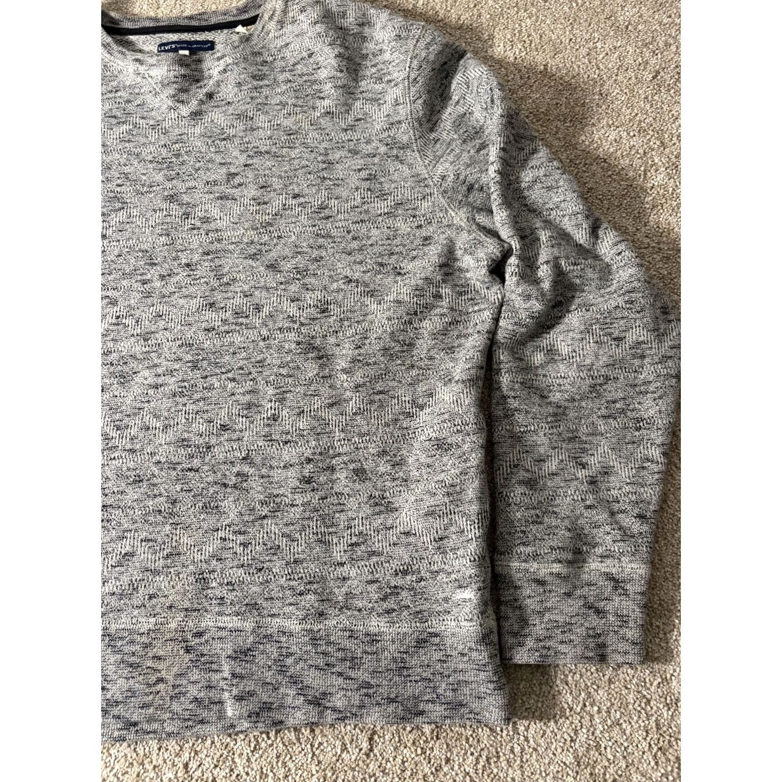 Levi's Levi's Made & Crafted Sweater Mens Large Gray Herringbone Knit Crewneck Pullover Size US L / EU 52-54 / 3 - 3 Thumbnail