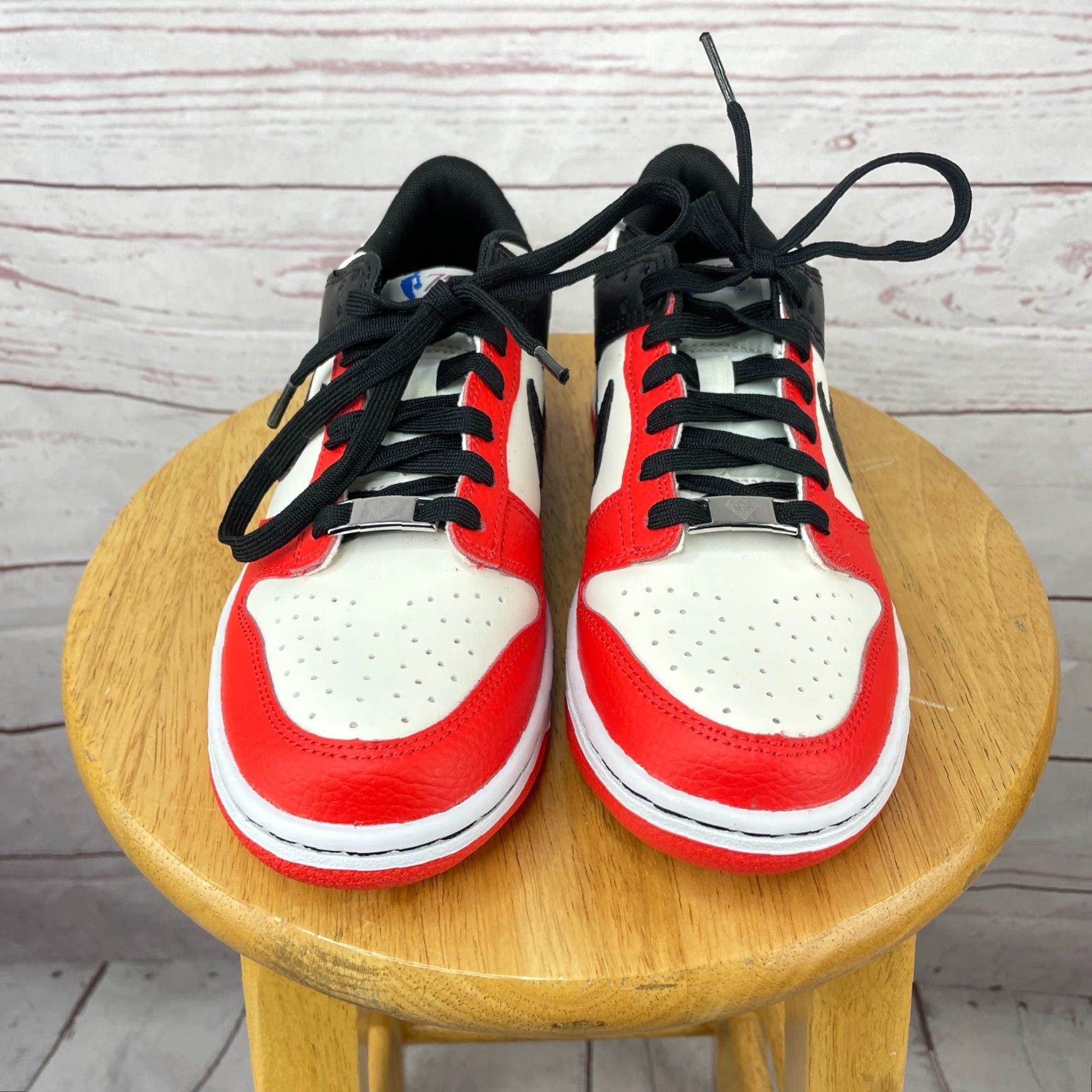 Nike Nike Dunk Low EBM NBA 75 Anniversary Chicago Chile Red GS DO6288-100 Size 6Y Black Colorblock Sneaker Men’s Boys Girls? Size US 6 / EU 39 - 2 Thumbnail
