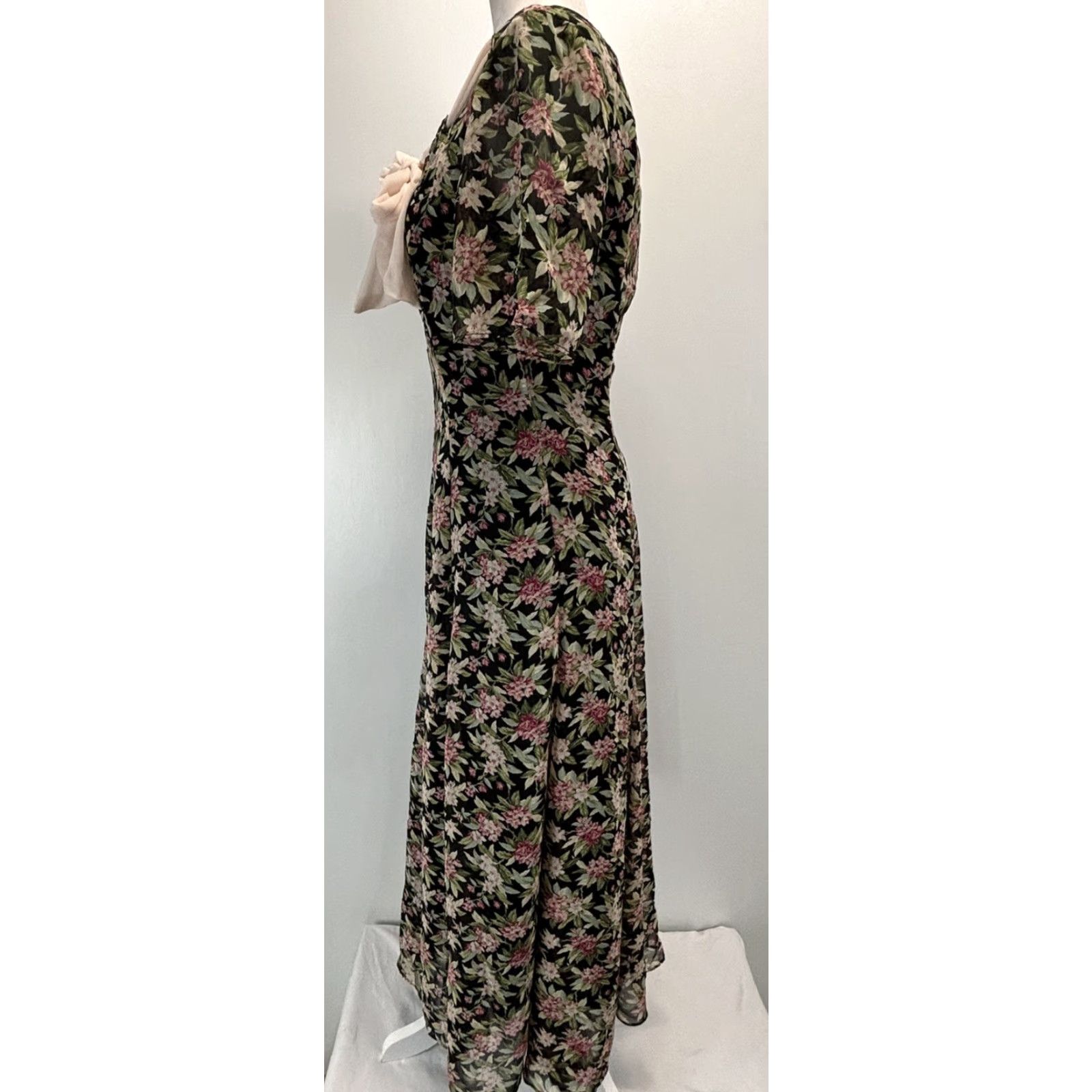 Holt Renfrew VINTAGE Cynthia Rowley x Holt Renfrew Floral Midi Dress Women's 6 Black Prairie Cottagecore 1980s US Mens/Womens Size M / US 6-8 / IT 42-44 - 2 Thumbnail