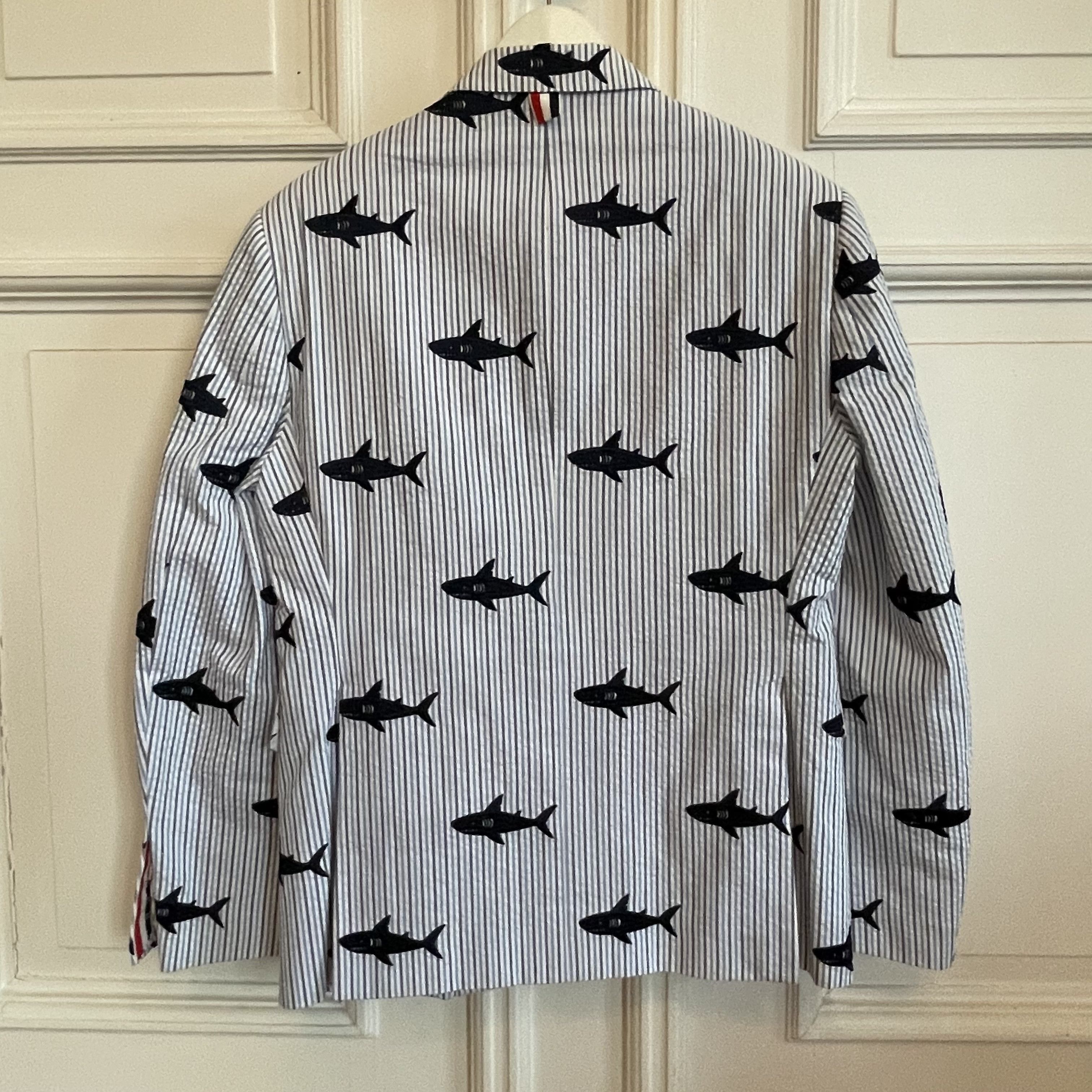 Thom Browne Thom Browne Seersucker Blazer with embroidered Sharks (NWT) Size 38R - 2 Thumbnail