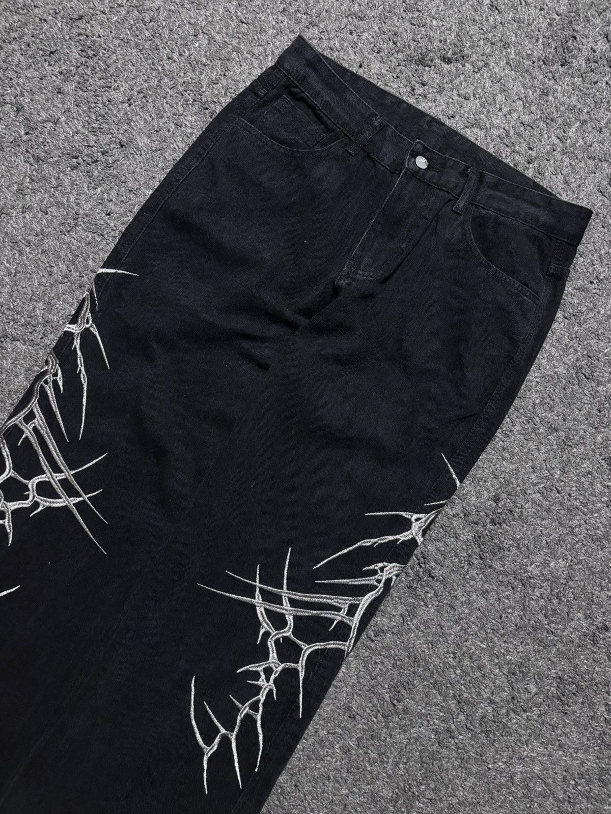 Jean × Vintage Vintage streetwear very rare spike silver flared black jeans Size US 34 / EU 50 - 2 Thumbnail
