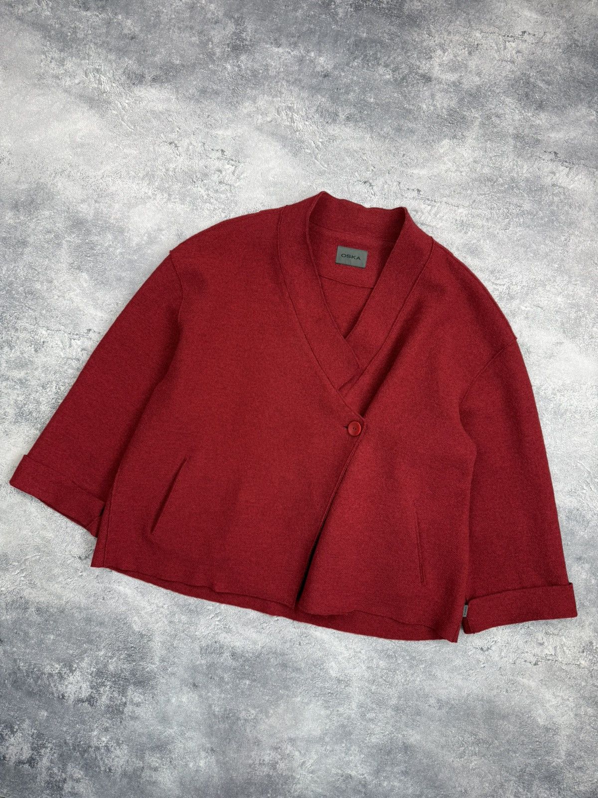 OSKA Oska Boiled Wool Coat Jacket Red Blazer Avant Garde Cardigan Size L / US 10 / IT 46 - 3 Thumbnail