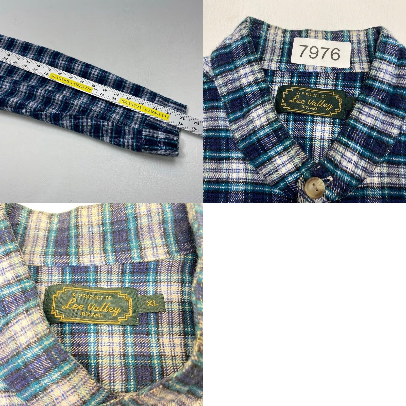 Lee VINTAGE Lee Valley Flannel Mens XL Blue Checkered Irish Grandfather Band Collar Size US XL / EU 56 / 4 - 8 Thumbnail