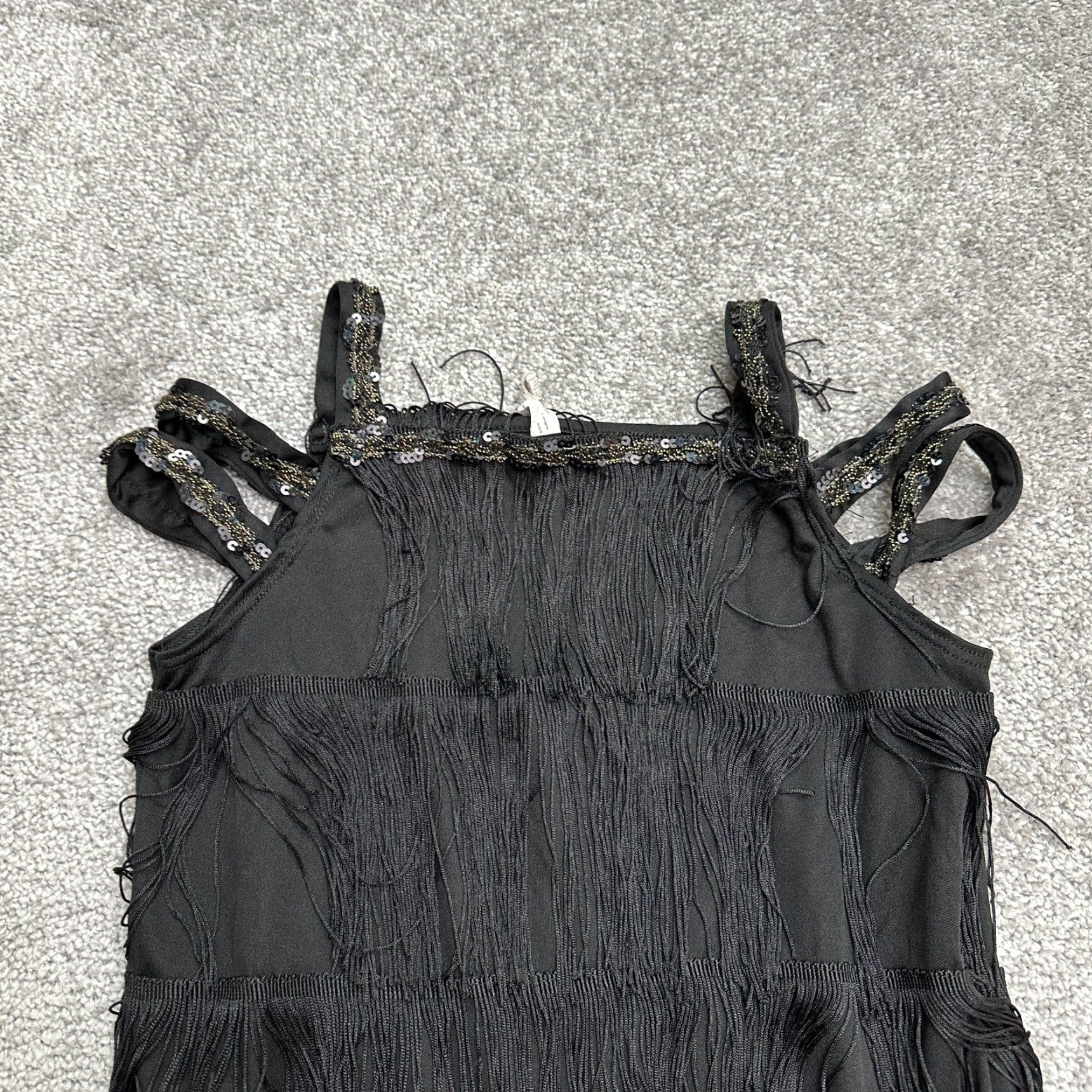Vintage Unbranded Fringe Tasseled Shift Dress Womens Small Sleeveless Knee Length Sequin Size S / US 4 / IT 40 - 4 Thumbnail