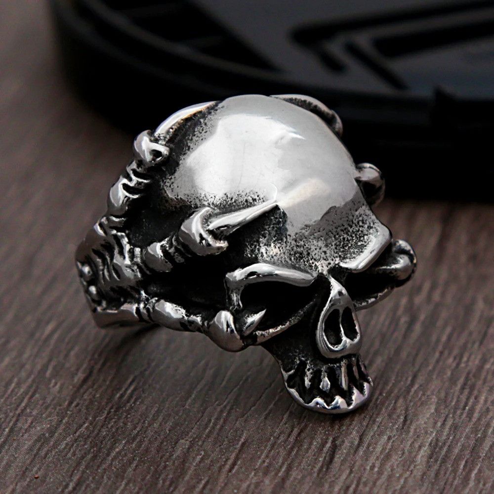 Vintage Gothic Dragon Claw Skull Ring Size ONE SIZE - 5 Thumbnail