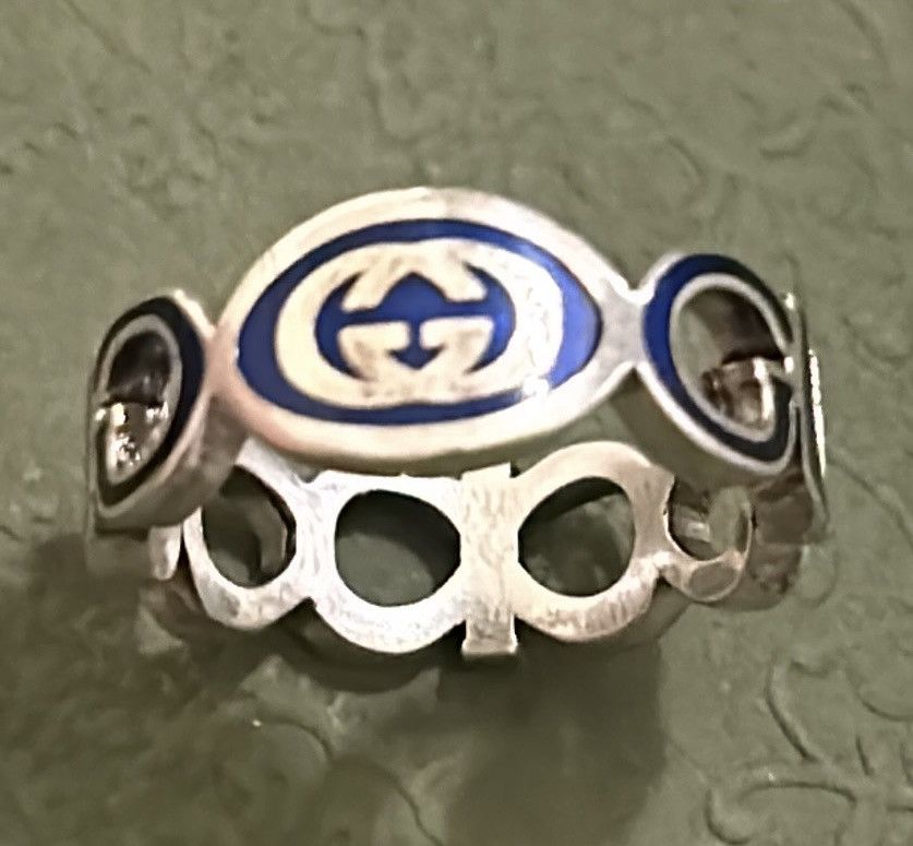 Gucci Gucci Unisex Sterling Silver Interlocking GG Logo Ring Size ONE SIZE - 6 Thumbnail