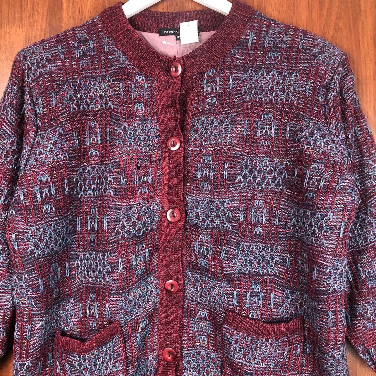 Japanese Brand Mocha Ginene Maroon Patterned Cardigans #7493 Size M / US 6-8 / IT 42-44 - 5 Thumbnail