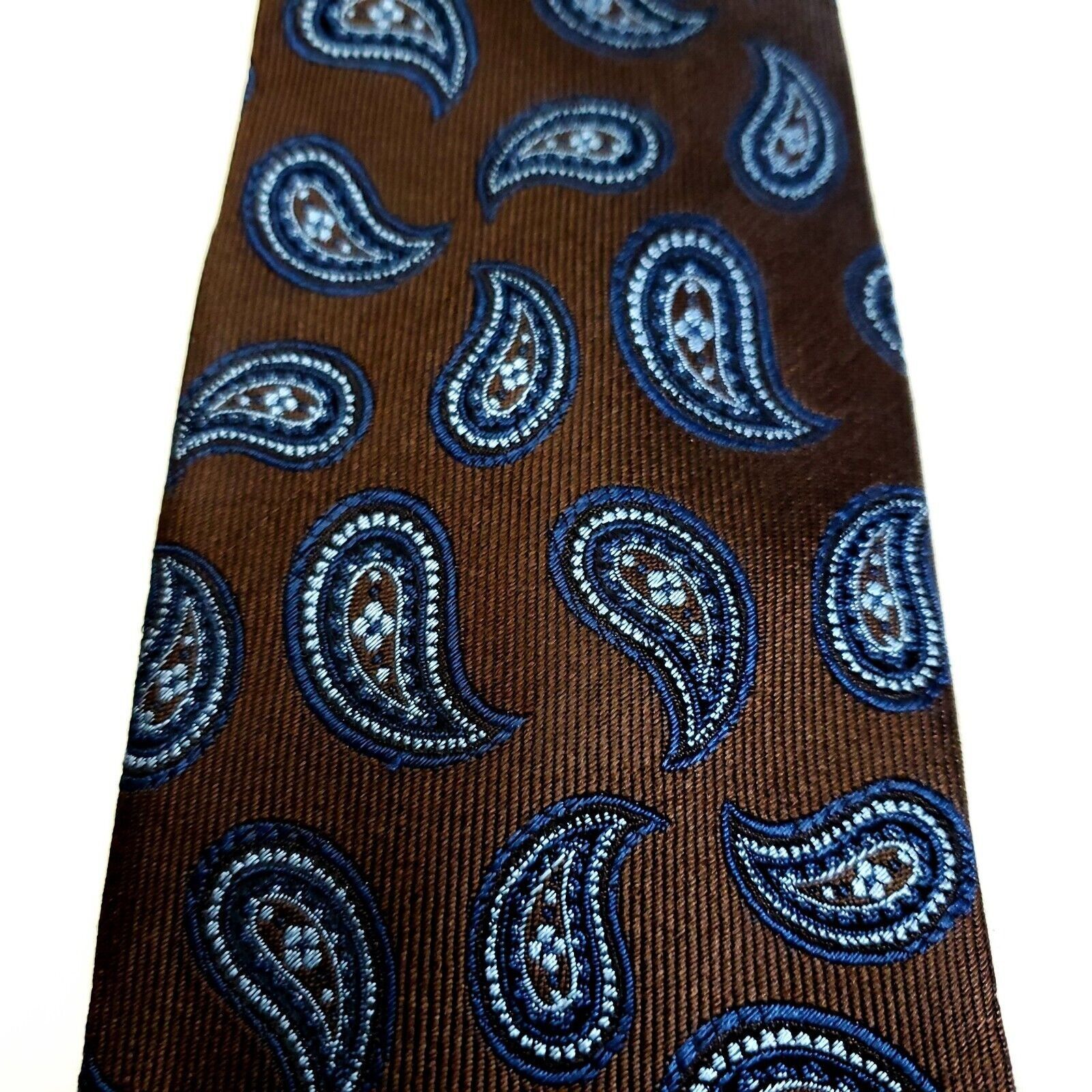Designer JZ Richards Brown Blue Paisley Woven Long Silk Tie Size ONE SIZE - 2 Thumbnail