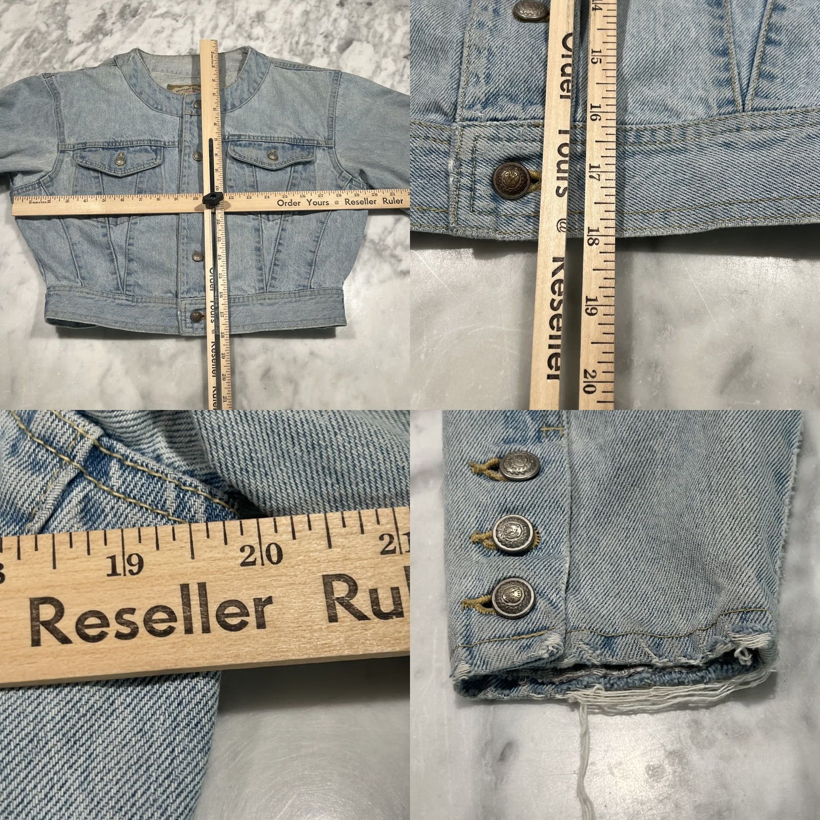 Denime VINTAGE Camel Road Denim Jacket Women’s M Short Trucker Faded Japanese Thrashed Biker 90s Pockets Size 32" / US 10 / IT 46 - 9 Thumbnail