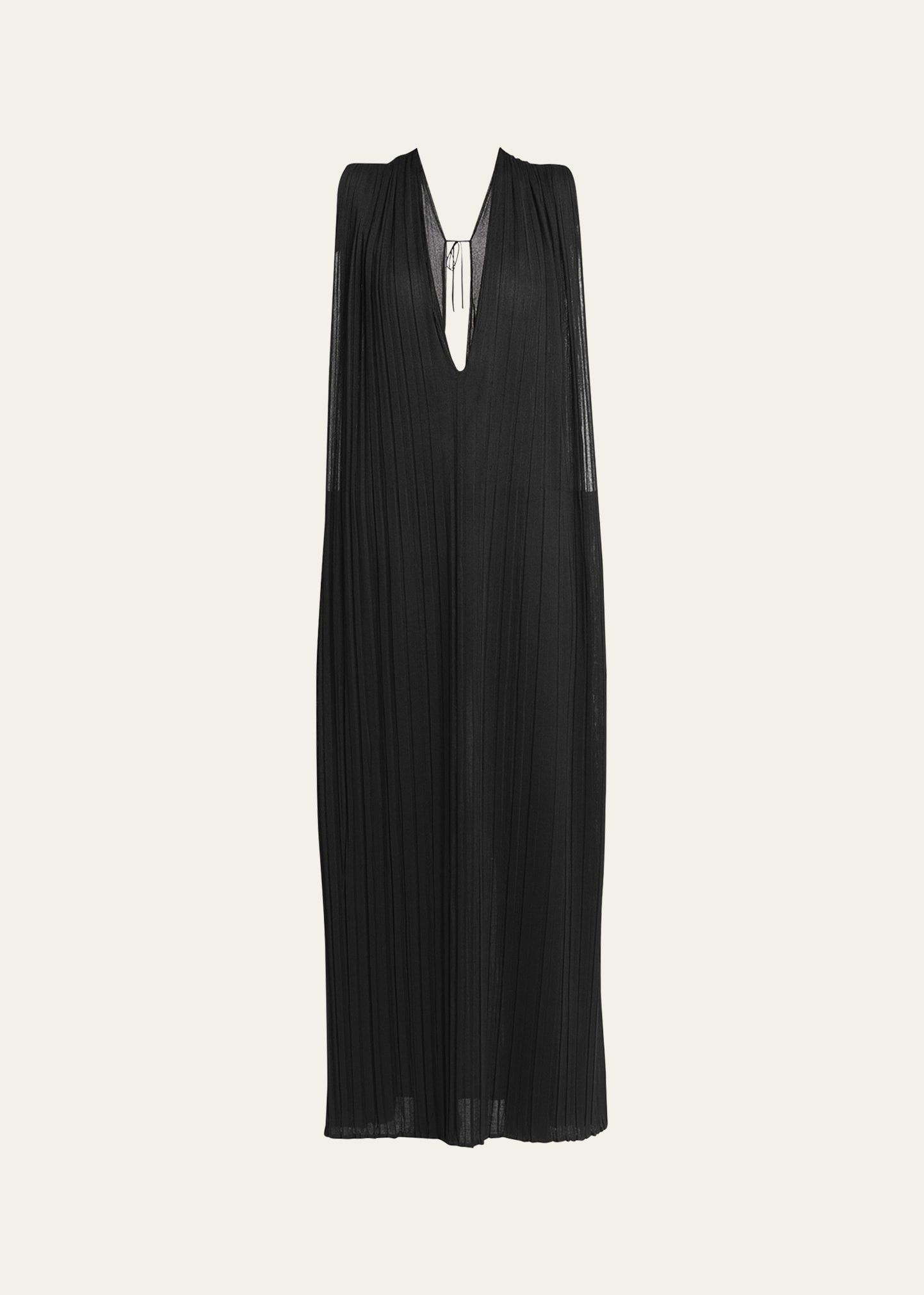 o1mt1gz0725 Pleated Sheer Maxi Dress in Black