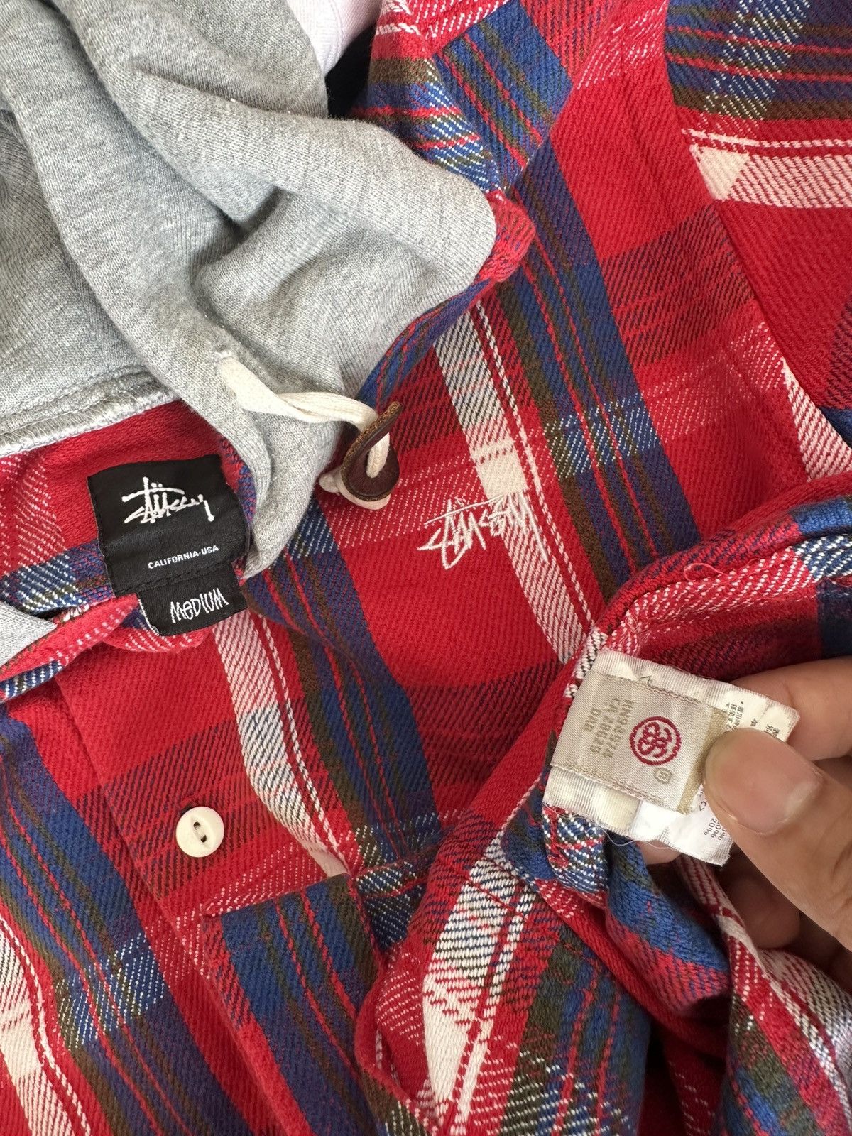 Stussy Stussy Red Plaid Hooded Flannel Tshirt Streetwear Size US M / EU 48-50 / 2 - 5 Thumbnail