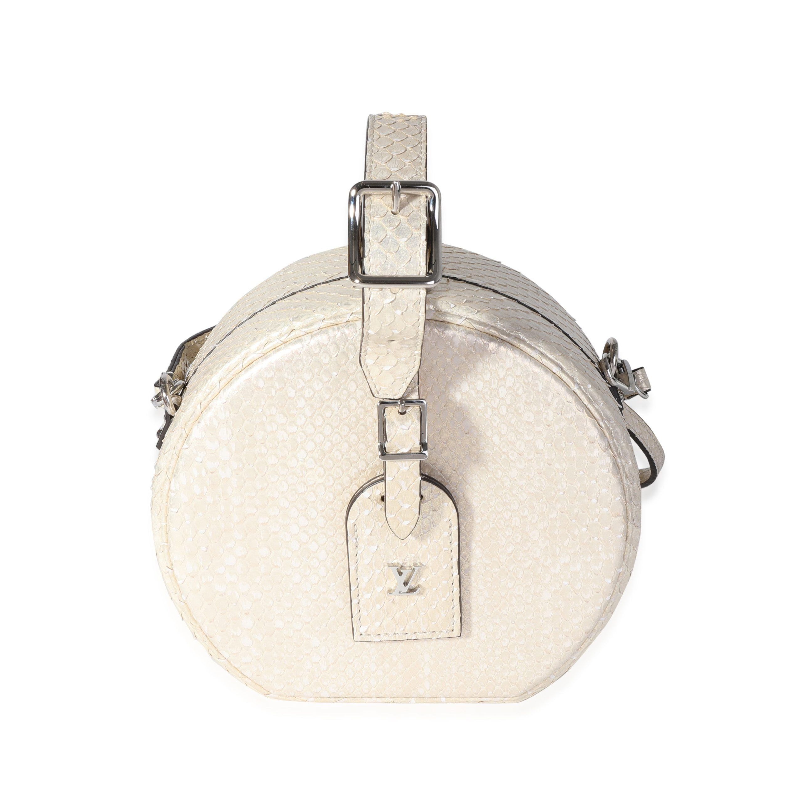 image of Louis Vuitton Metallic Gold Python Petite Boite Chapeau Bag in White, Women's