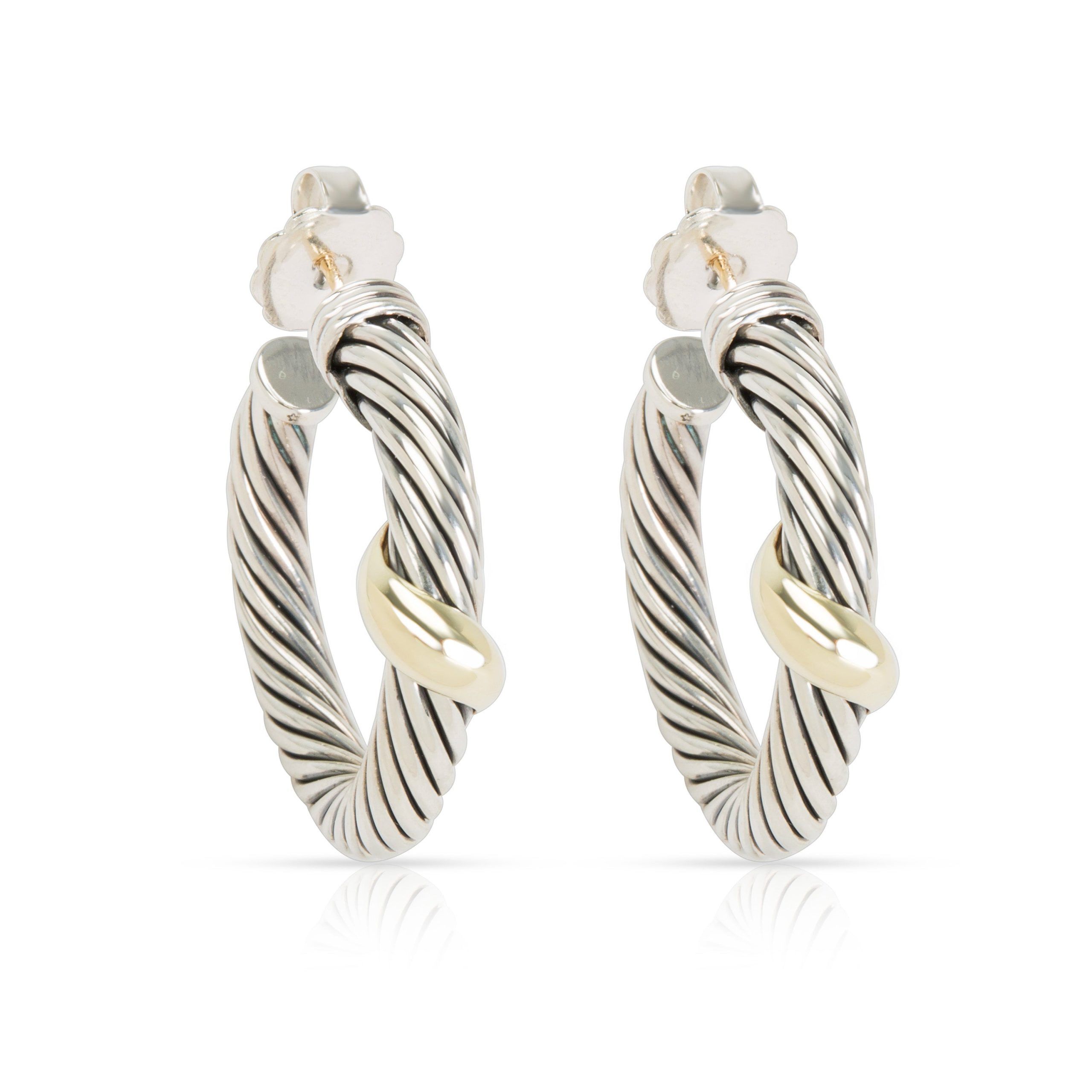 David Yurman Cable Hoop Earrings in 14K Yellow Gold/Sterling Silver
