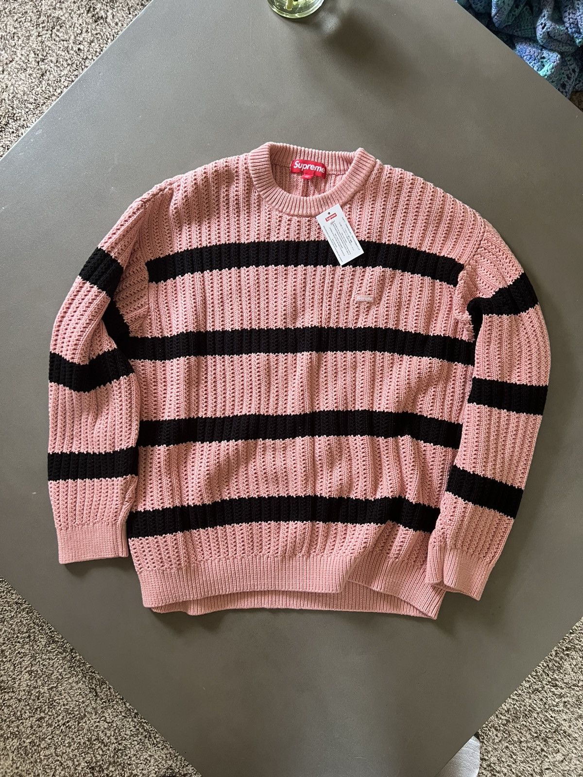 Supreme】Loose Gauge Stripe Small Box Sweater☆Navy☆25SS Supreme