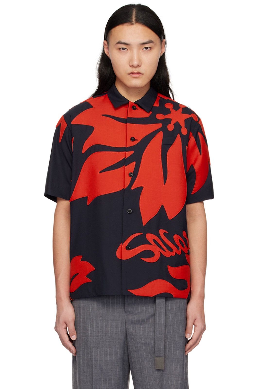 Sacai SACAI Navy/Red Floral Button-Up Size US XXL / EU 58 / 5 - 1 Thumbnail
