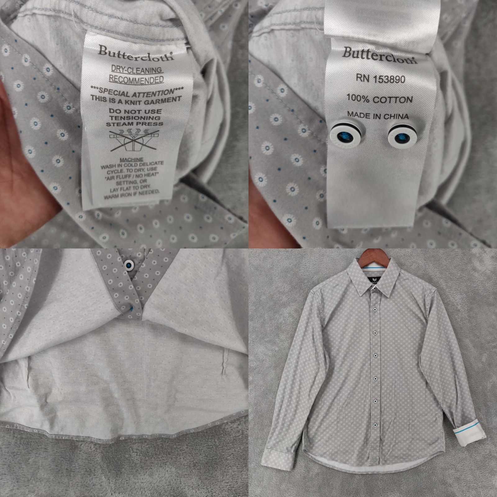 Vintage Buttercloth Mens Medium Beige Geometric Long Sleeve Regular Button Up Shirt Size US M / EU 48-50 / 2 - 8 Thumbnail