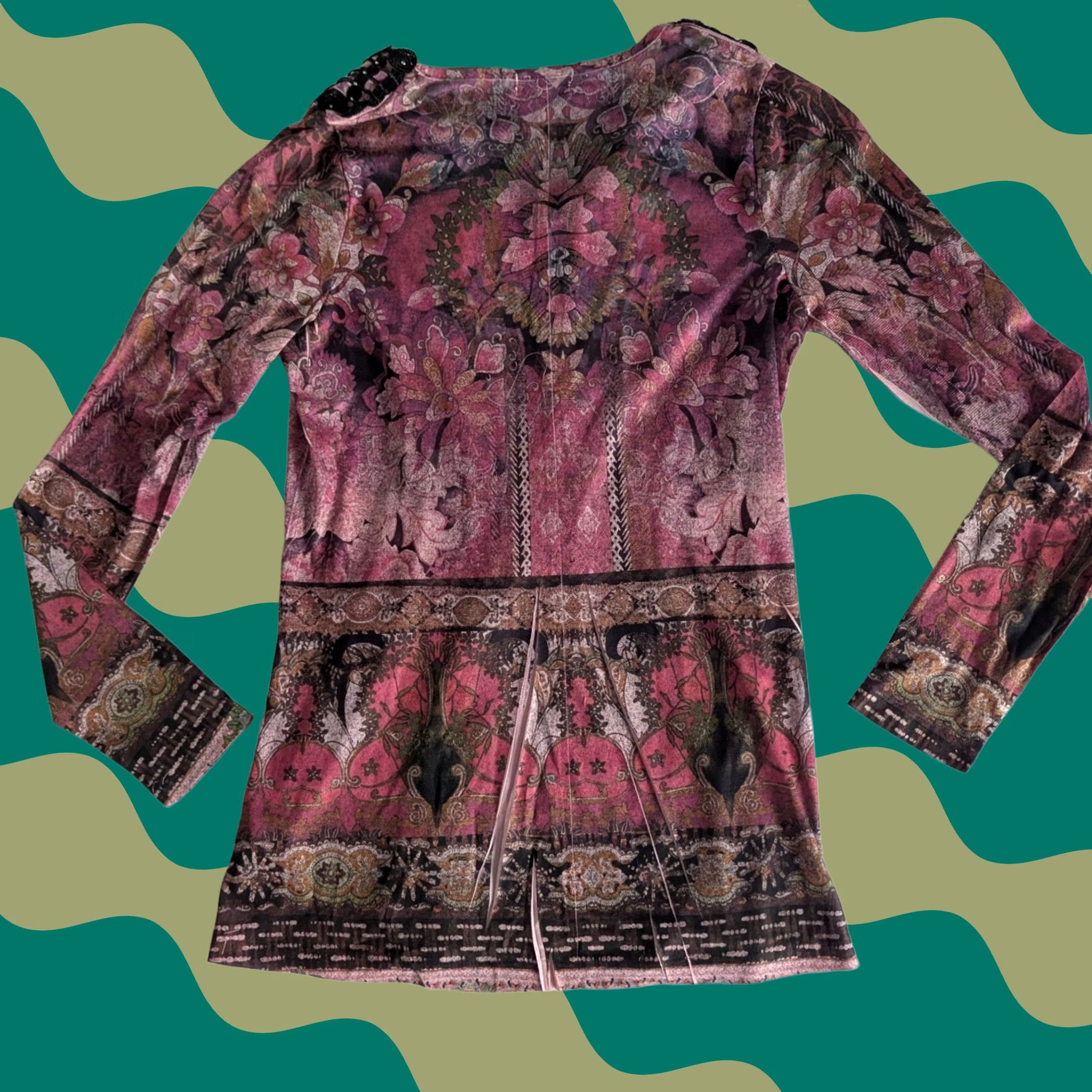 Pinko Pink Paisley Beaded V-Neck Long Sleeve Tunic Top Women's S Boho Blouse Shirt Size S / US 4 / IT 40 - 1 Thumbnail