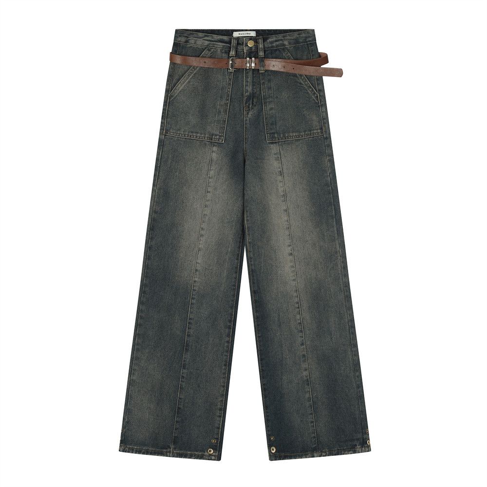 Japanese Brand American retro distressed washed waistband wide-leg jeans Size US 32 / EU 48 - 1 Thumbnail
