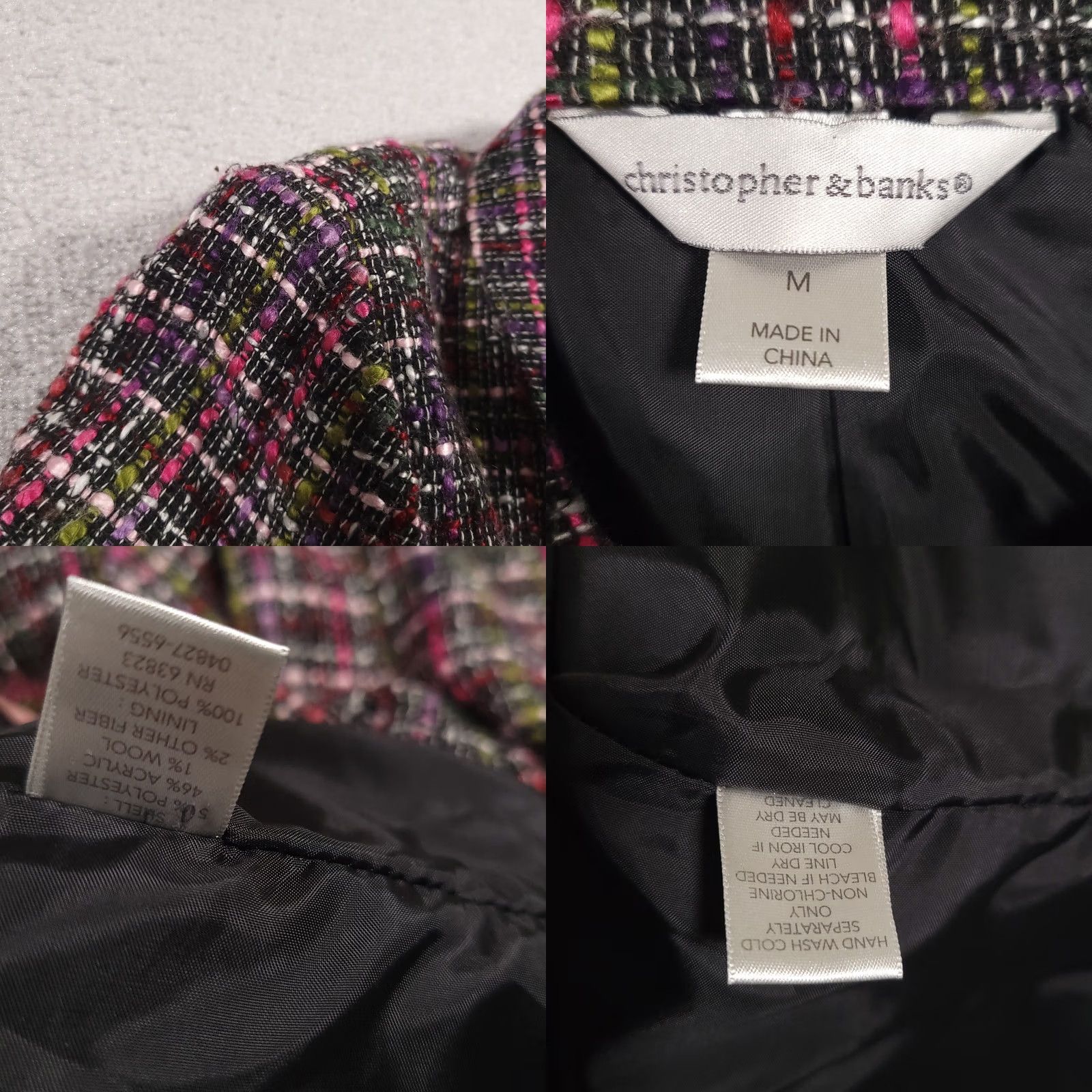 Vintage Christopher Banks Tweed Blazer Jacket Women's Med Collar Lined Pockets Full Zip Jacket Size M / US 6-8 / IT 42-44 - 9 Thumbnail
