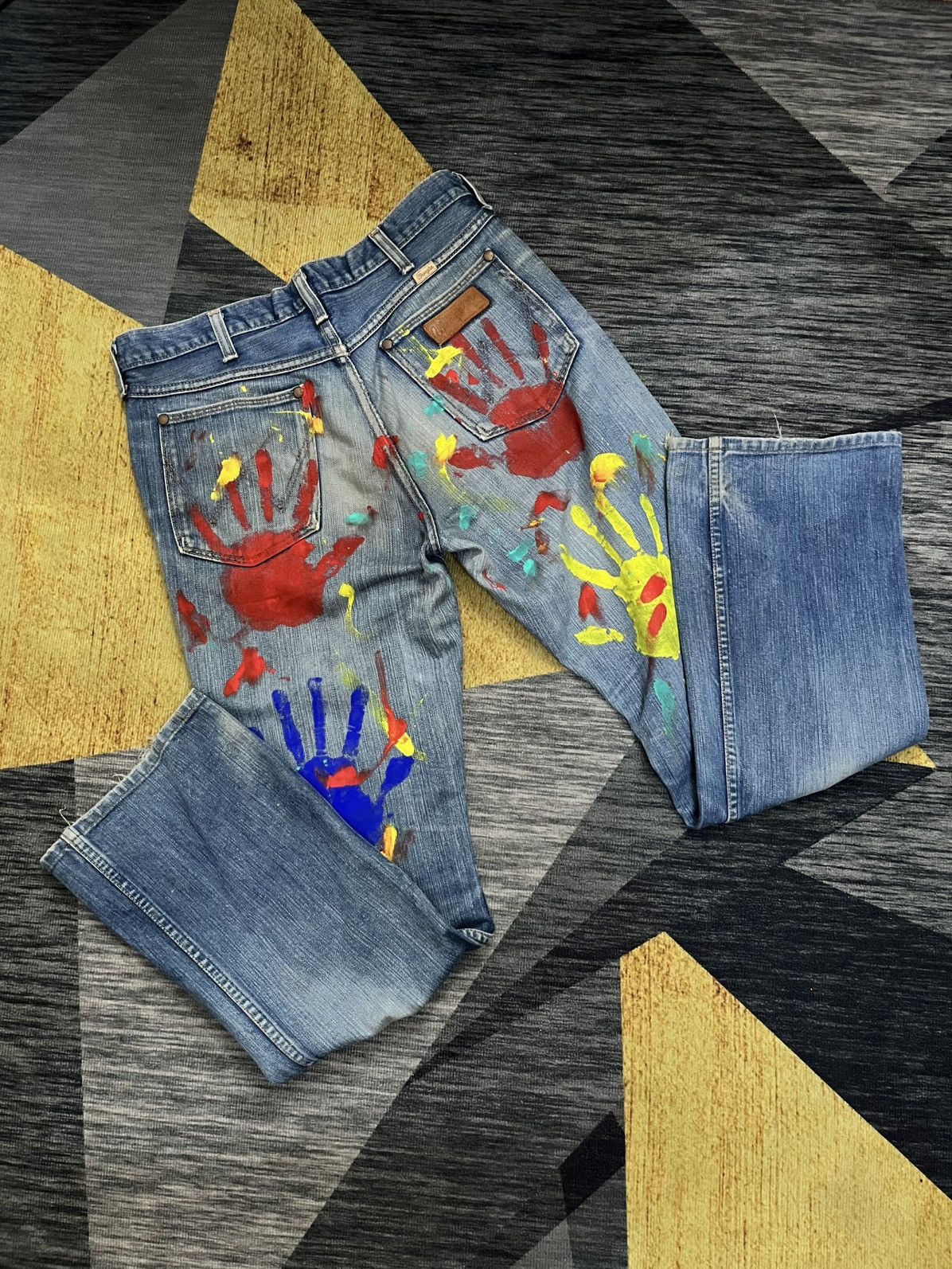 Wrangler 1990s Flared sanforized handprints splatter paint #H3 Size US 32 / EU 48 - 3 Thumbnail