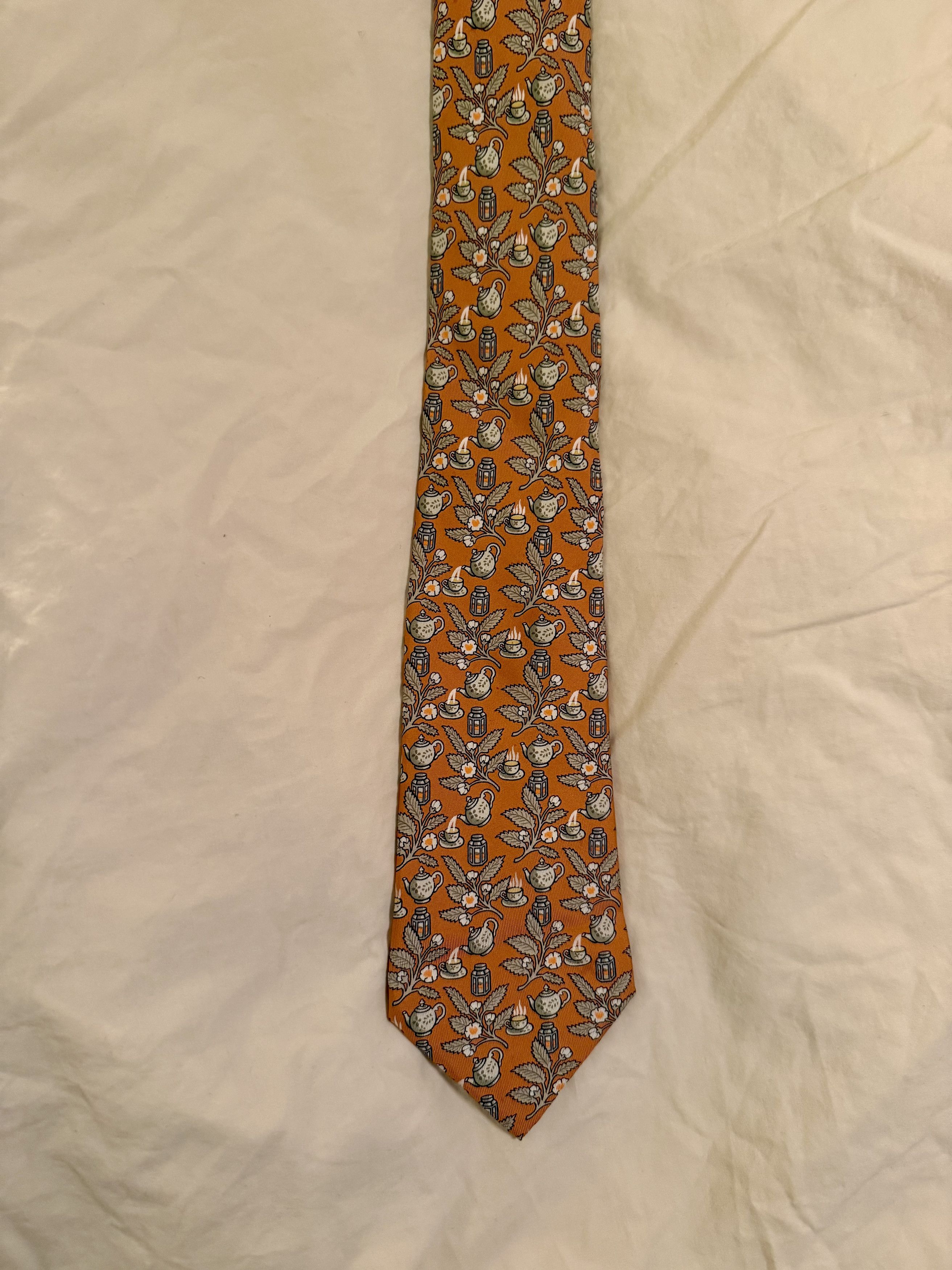 Hermes Hermès Orange Silk Tie Teapot Lantern Print 7536 EA Size ONE SIZE - 1 Thumbnail