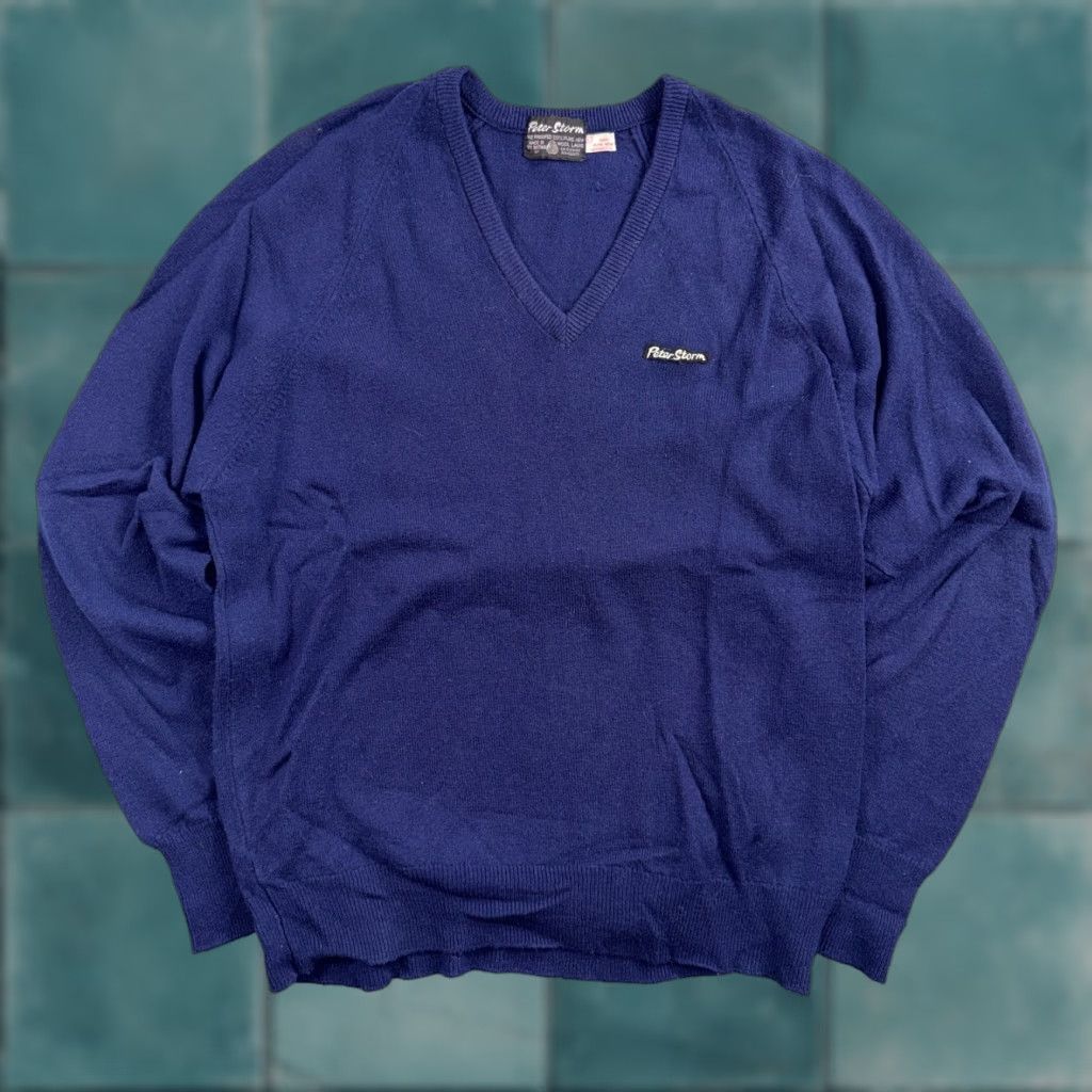 Vintage Vintage Peter Storm Sweater Mens XL Navy Blue V Neck Pure Wool Knit Pullover Long Sleeve Knitted Wool Casual 70s Logo Embroidered Mockup? Size US XL / EU 56 / 4 - 1 Thumbnail