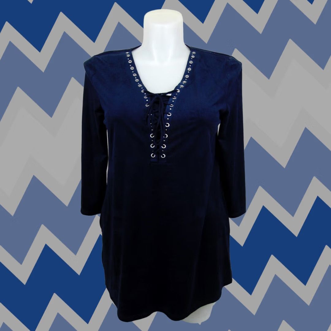 Vintage Style & Co Blouse Blue 3/4 Sleeve Peasant Top M Women's V-Neck Lace-Up Shirt Size M / US 6-8 / IT 42-44 - 1 Preview