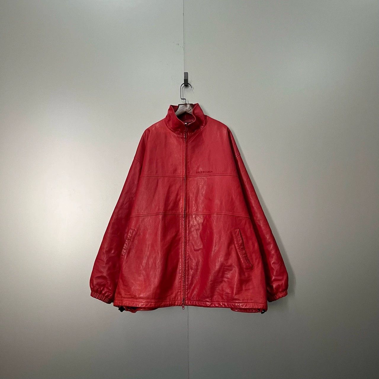 Balenciaga Balenciaga Red Embroidered Logo Leather Jacket - dmc Size US L / EU 52-54 / 3 - 1 Thumbnail