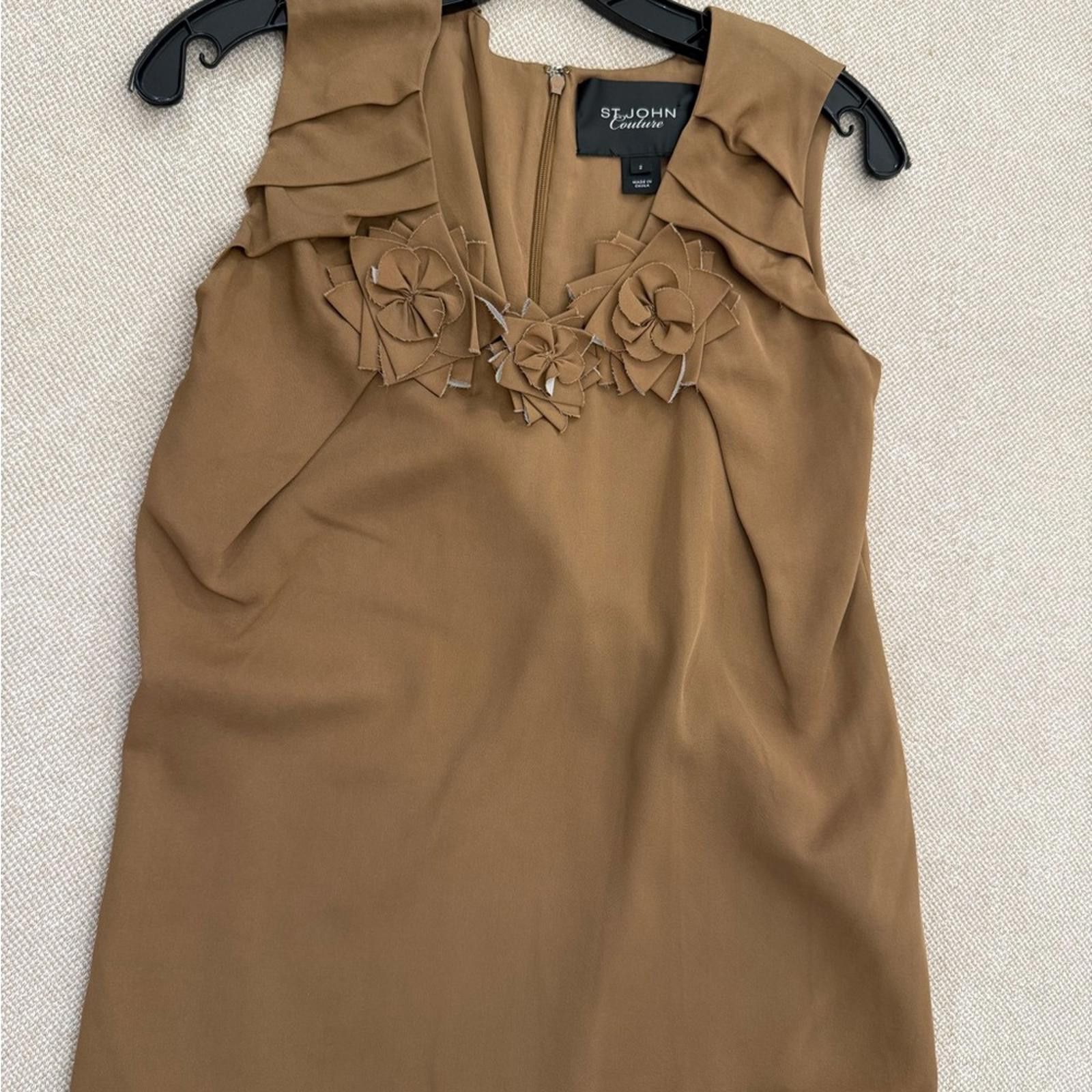 St. John Collection Tan Floral Embellished Elegant Blouse