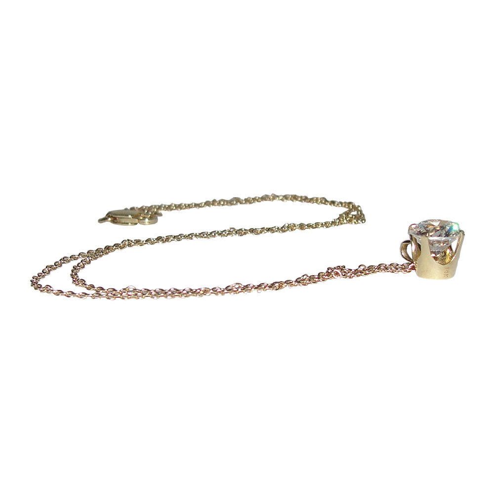 Designer 14 kt Yellow Gold Solitaire Simulated Diamond Necklace Size ONE SIZE - 3 Thumbnail