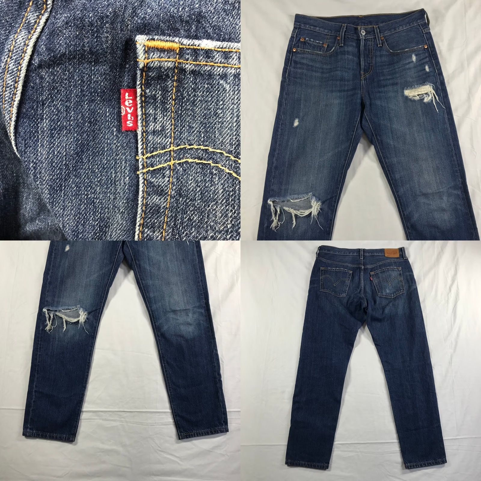 Levi's Womens Levi's 501 Taper Jeans Blue Distressed Denim W27 L28 36197-0017 Size 27" / US 4 / IT 40 - 8 Thumbnail