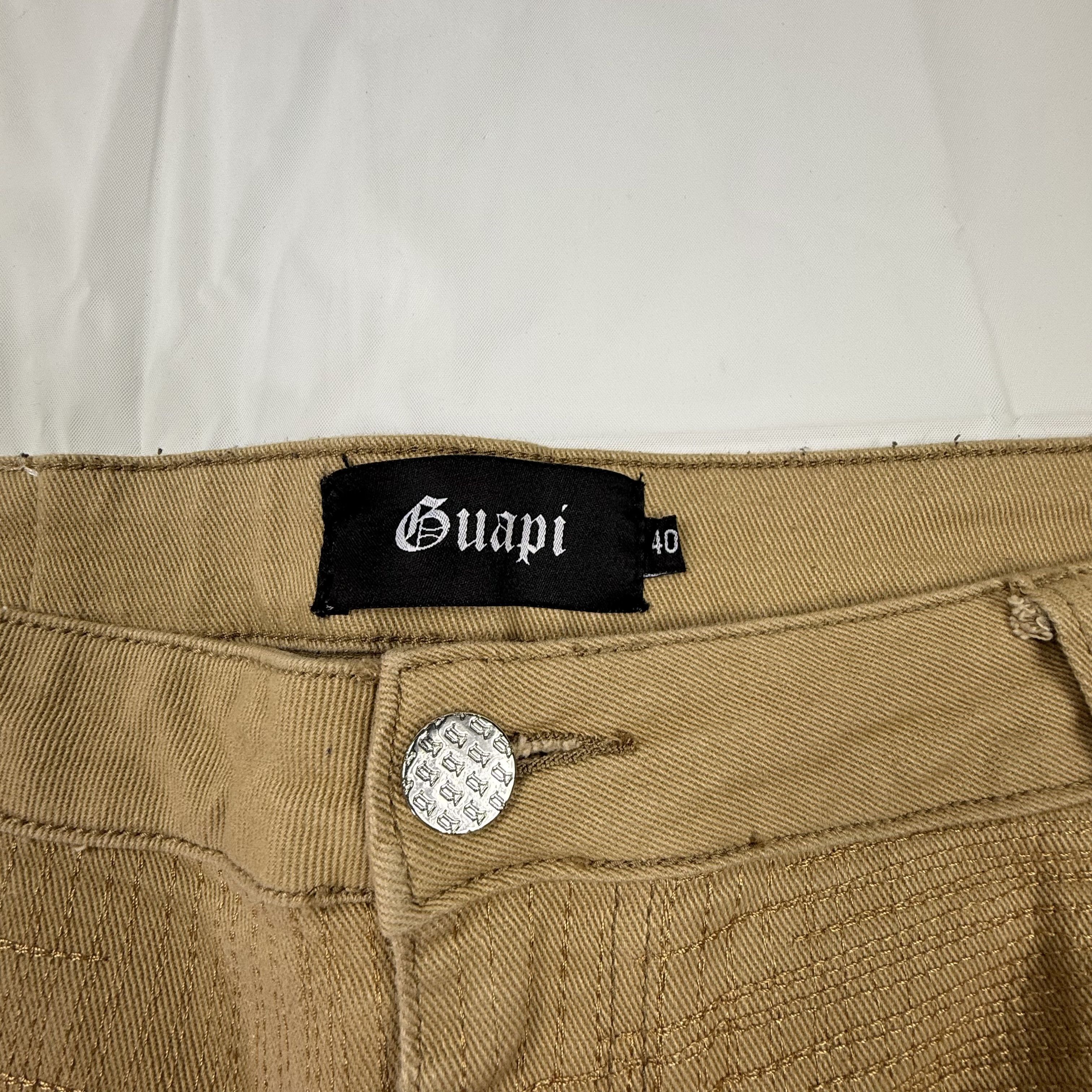 GUAPI Guapi Mens Tan Distressed Textured Flare Jeans Size 40 Khaki Size US 40 / EU 56 - 4 Thumbnail
