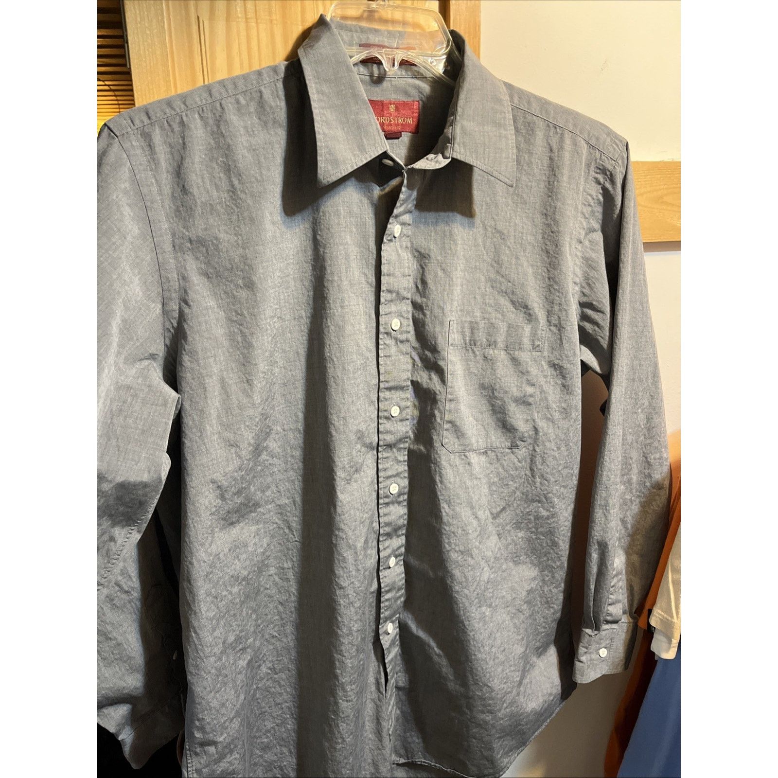 Nordstrom Nordstrom Mens 15 34 Gray LS Broadcloth Cotton Shirt Classic Size US L / EU 52-54 / 3 - 6 Thumbnail