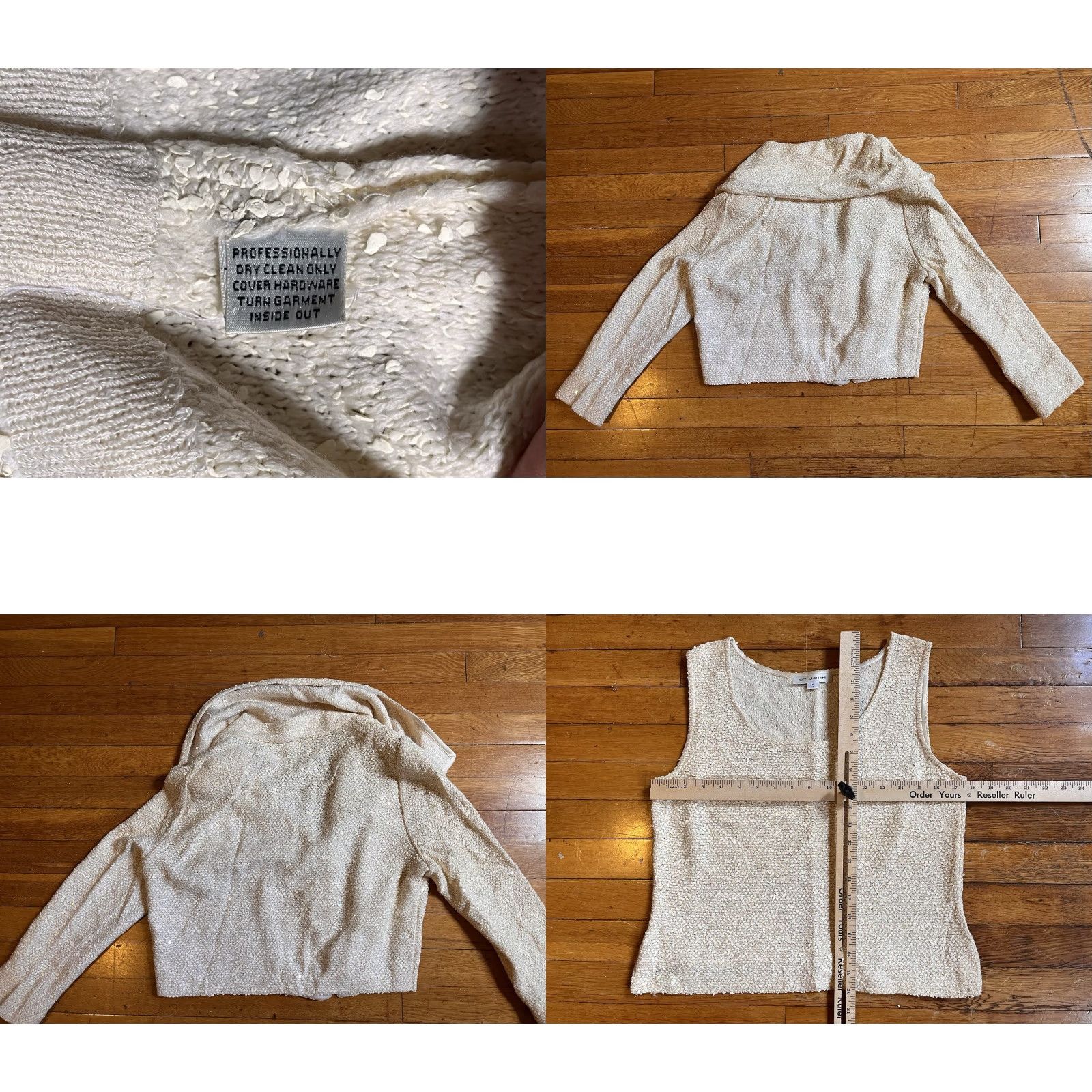 St. John St John Evening 2 Piece Sweater Tank Top Set Women's S Ivory Textured Sequins Size S / US 4 / IT 40 - 9 Thumbnail