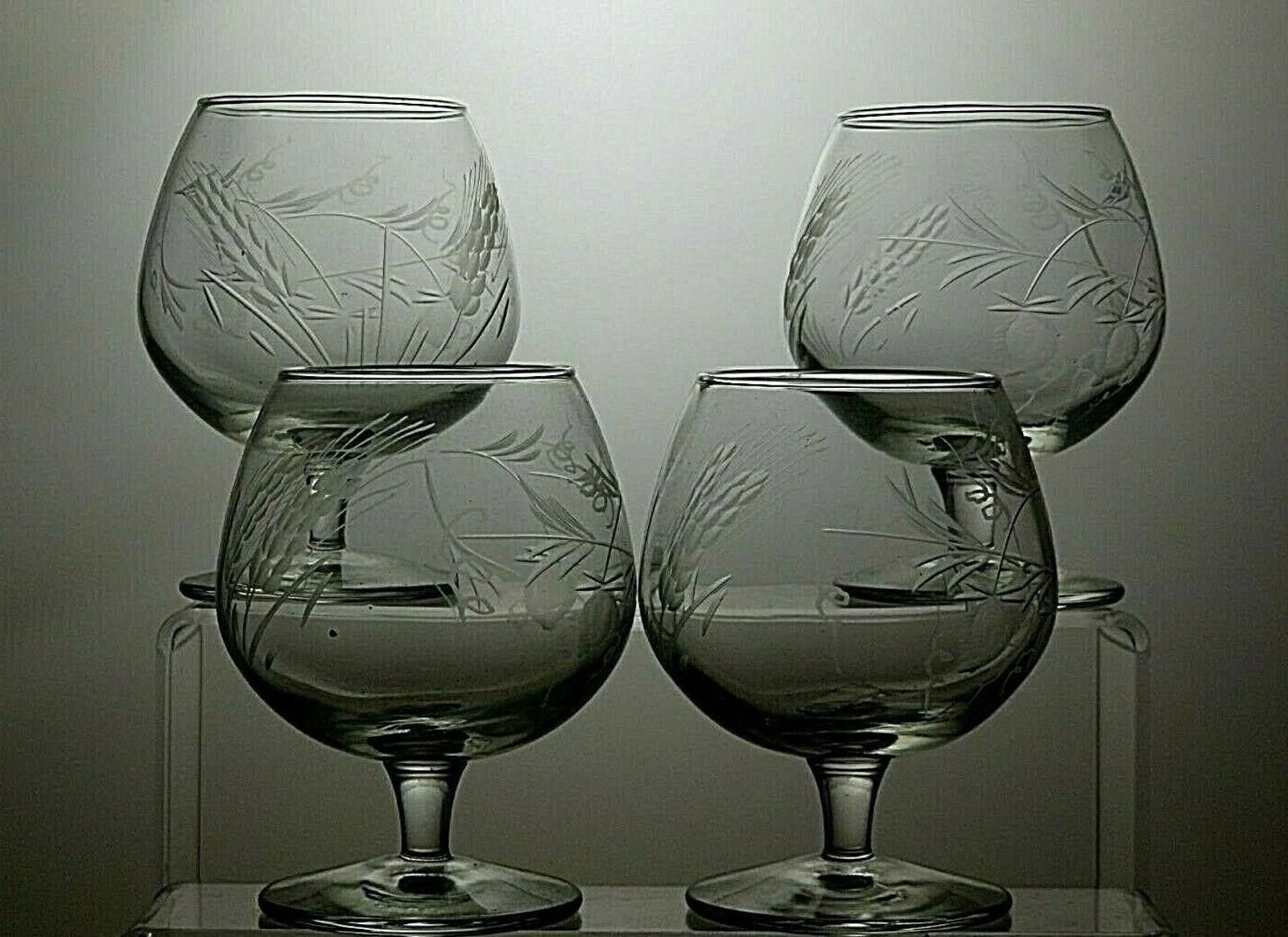 The Unbranded Brand Vintage Etched Crystal Set Of 4 Brandy Glasses 4 1/2" Size ONE SIZE - 1 Thumbnail