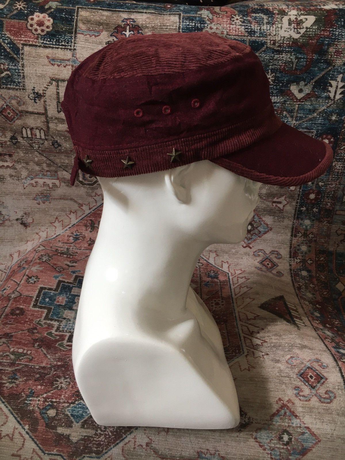 If Six Was Nine Maroon Corduroy Cadet studded hat Size ONE SIZE - 4 Thumbnail