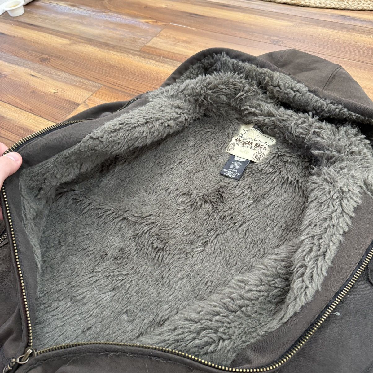 Other Vintage Brown Green Sherpa Lined Grunge Punk Zip Sweatshirt Size US L / EU 52-54 / 3 - 4 Thumbnail