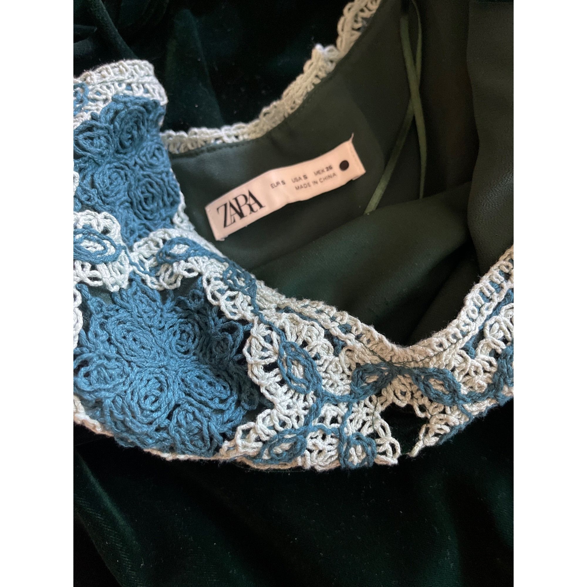 Zara Zara Velvet Green Blue Crochet Maxi Dress Size S / US 4 / IT 40 - 4 Thumbnail