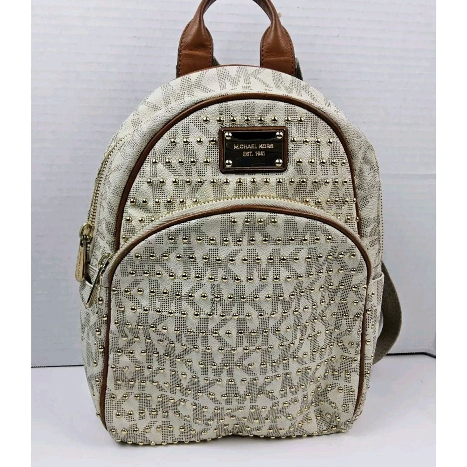 Michael Kors Michael Kors MK Studded Backpack Handbag Purse Women's Ivory PVC Exterior Studded Backpack Size ONE SIZE - 2 Thumbnail