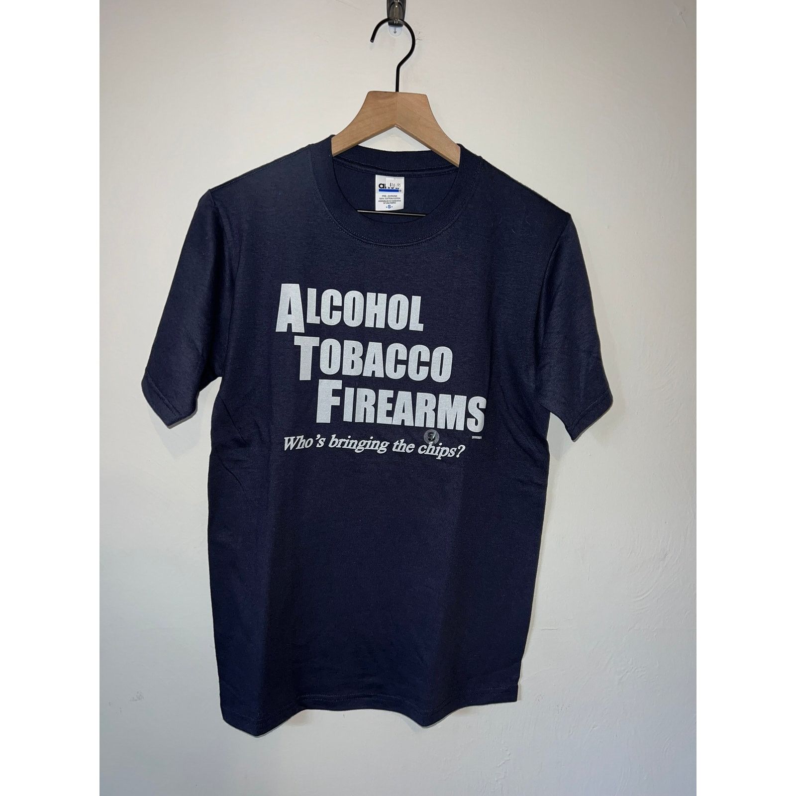 Gildan Y2K ATF Alcohol Tobacco Firearms Dark Blue Humor Joke Shirt Size US S / EU 44-46 / 1 - 1 Thumbnail