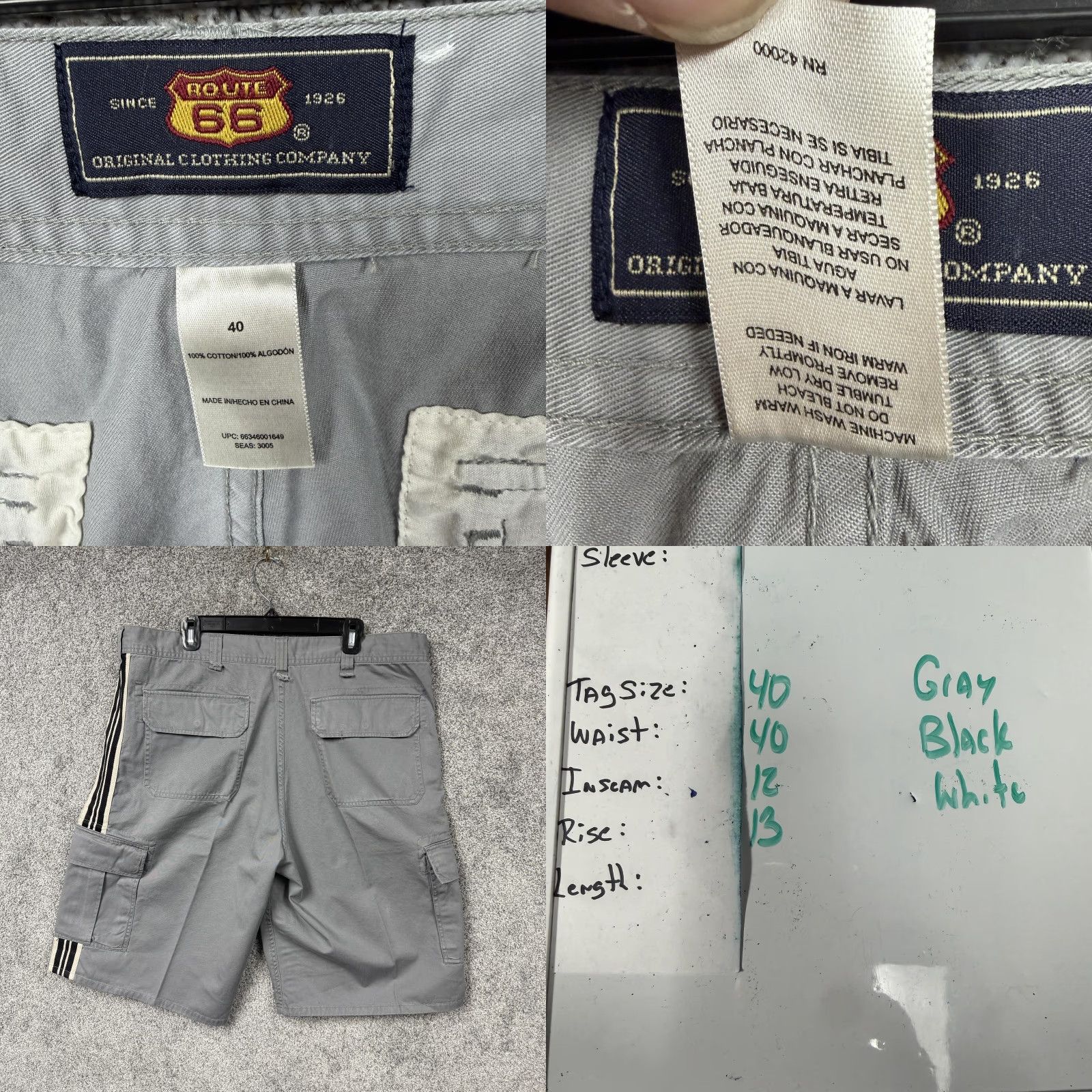 Route 66 Vintage Route 66 Cargo Shorts Mens 40x12 Gray Striped Canvas 90s Summer Casual Short Size US 40 / EU 56 - 8 Thumbnail