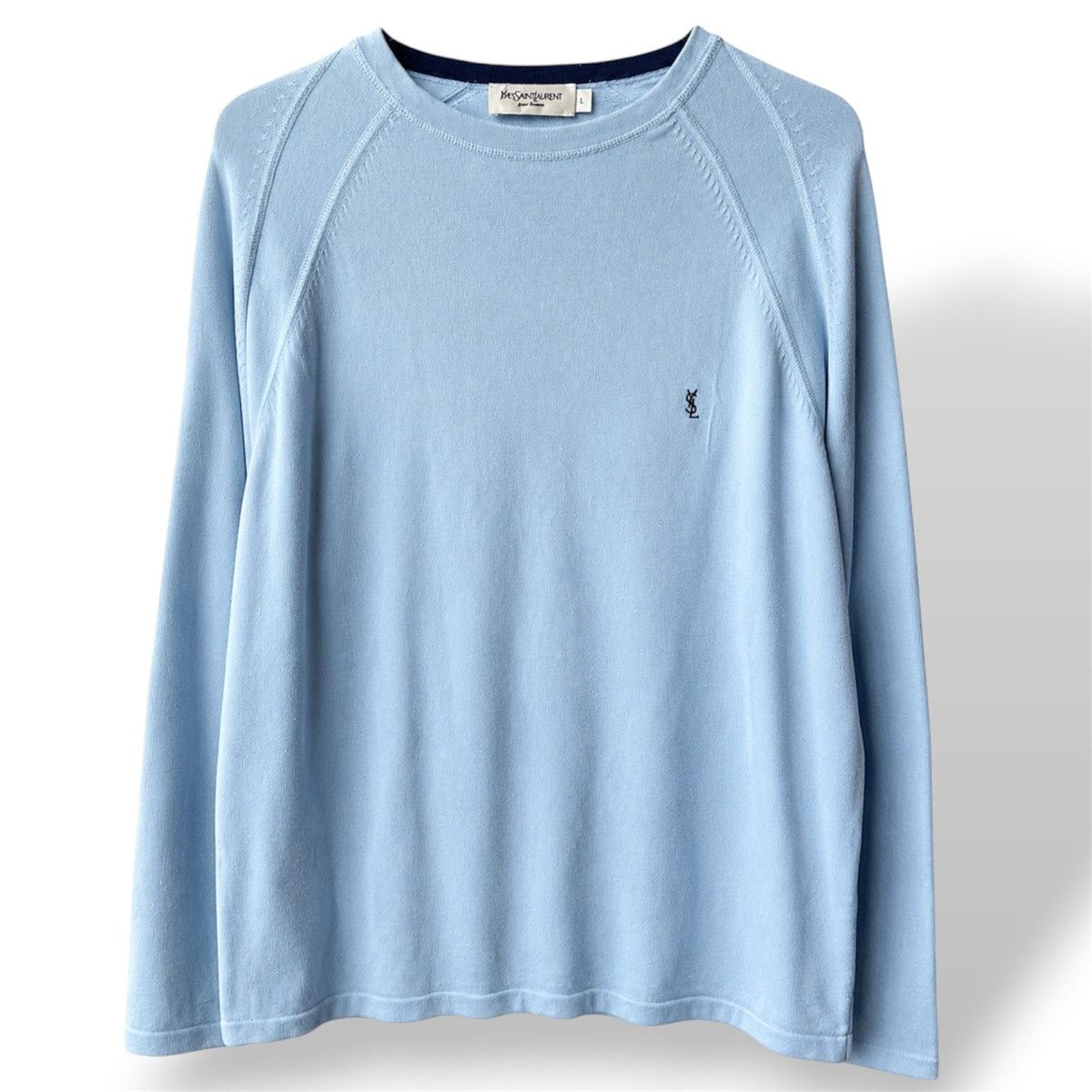 Yves Saint Laurent YVES SAINT LAURENT BLUE EMBROIDERED LOGO MENS SWEATER Size US L / EU 52-54 / 3 - 1 Thumbnail