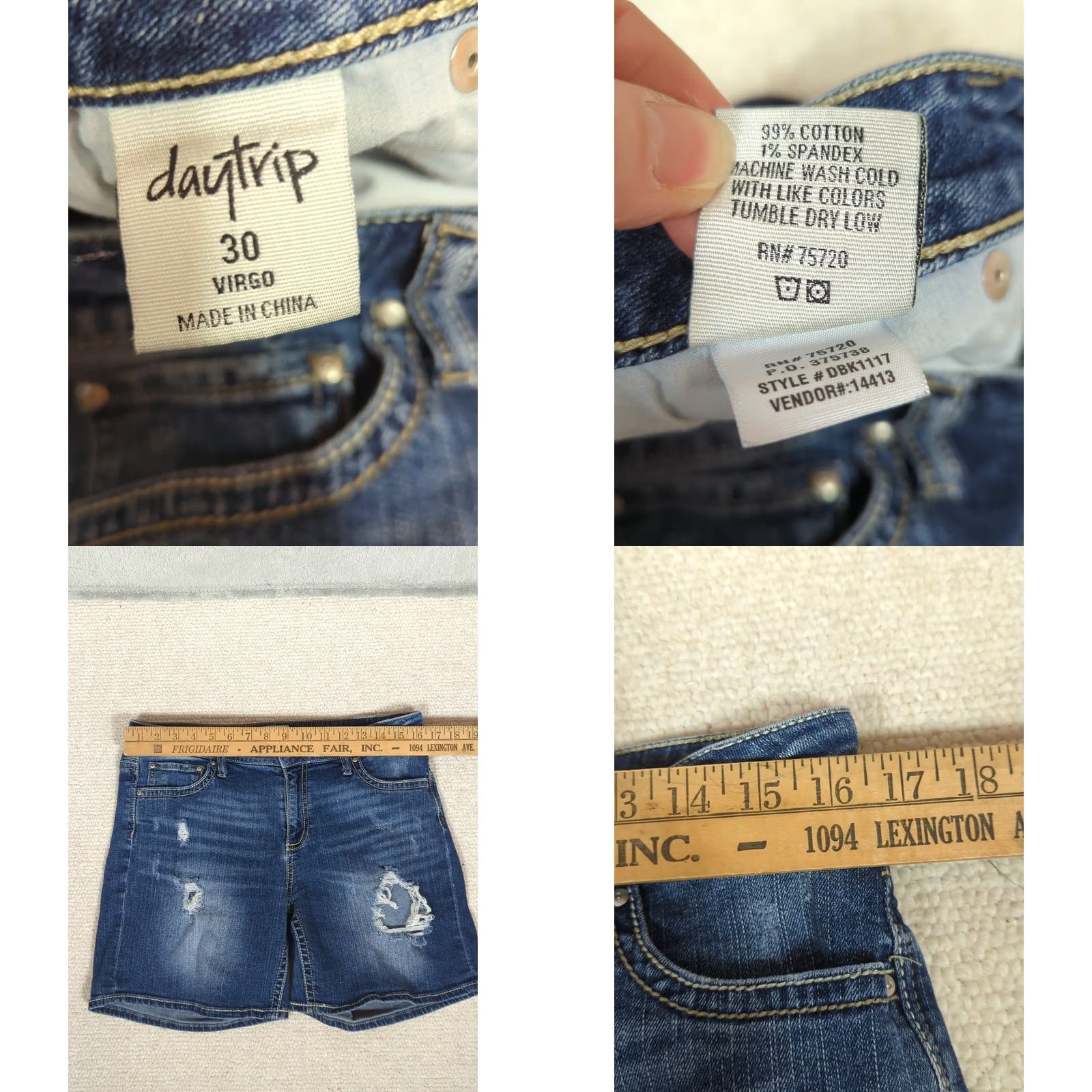 Vintage VINTAGE Daytrip Virgo Womens Jeans Shorts Blue Distressed Mid-Rise Denim 30 Regular Stretch Size 30" / US 8 / IT 44 - 8 Thumbnail