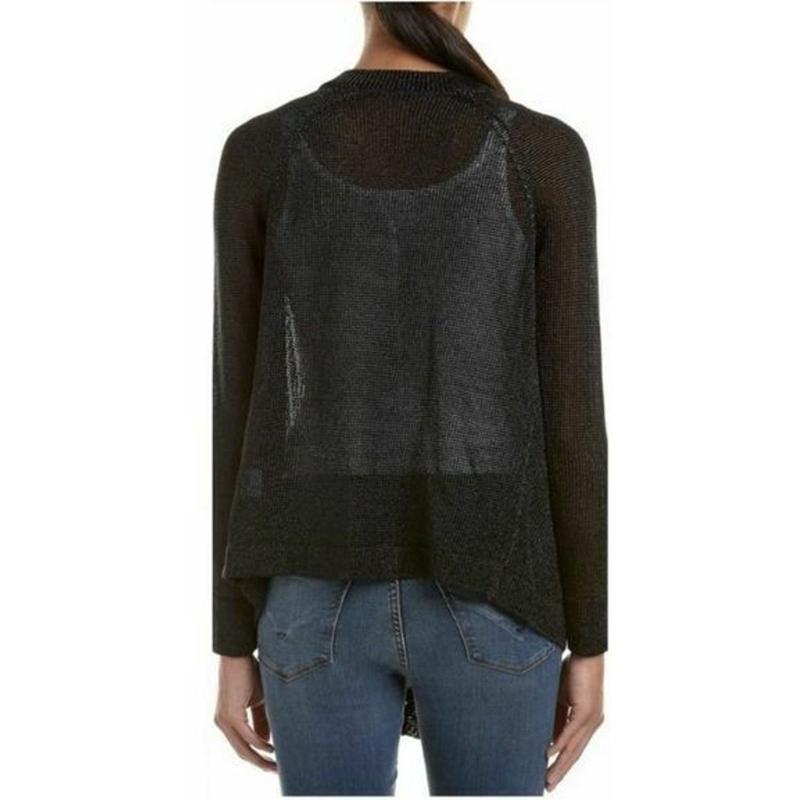 Vince VINCE Black Metallic Thread Mesh Drape Open Cardigan Sz XS Size XS / US 0-2 / IT 36-38 - 4 Thumbnail